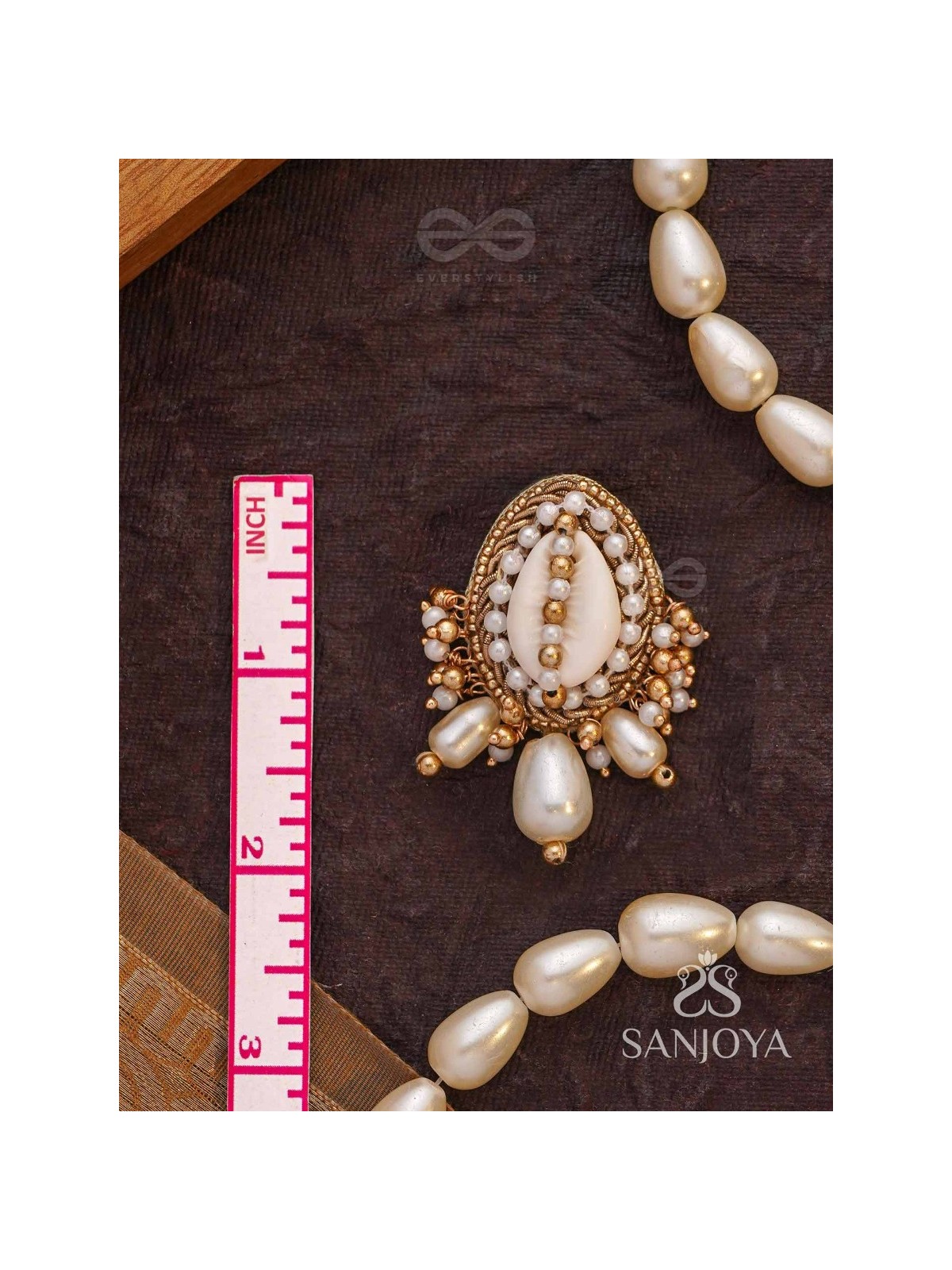 Dinara - The Shell Shoreline - Beads, Shells And Pearl Drops Hand Embroidered Earrings