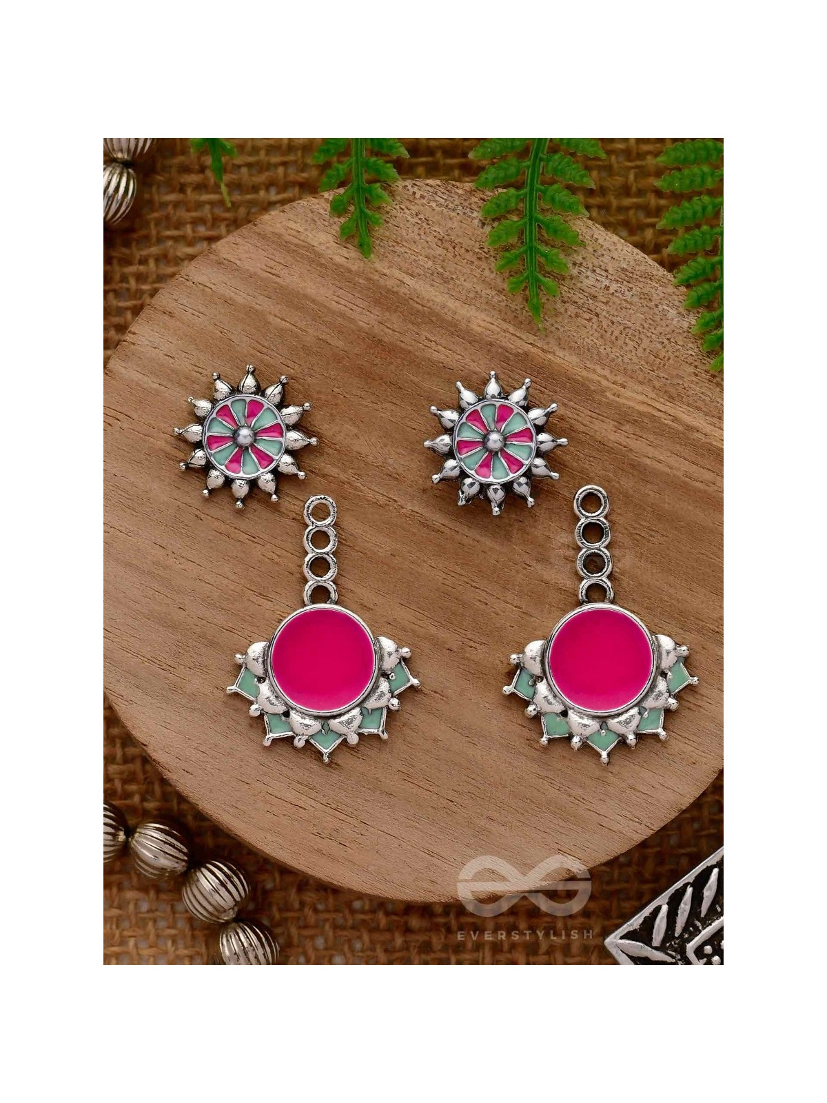 The Rosy Reefs - Statement  Enamelled Oxidised Ear Jackets