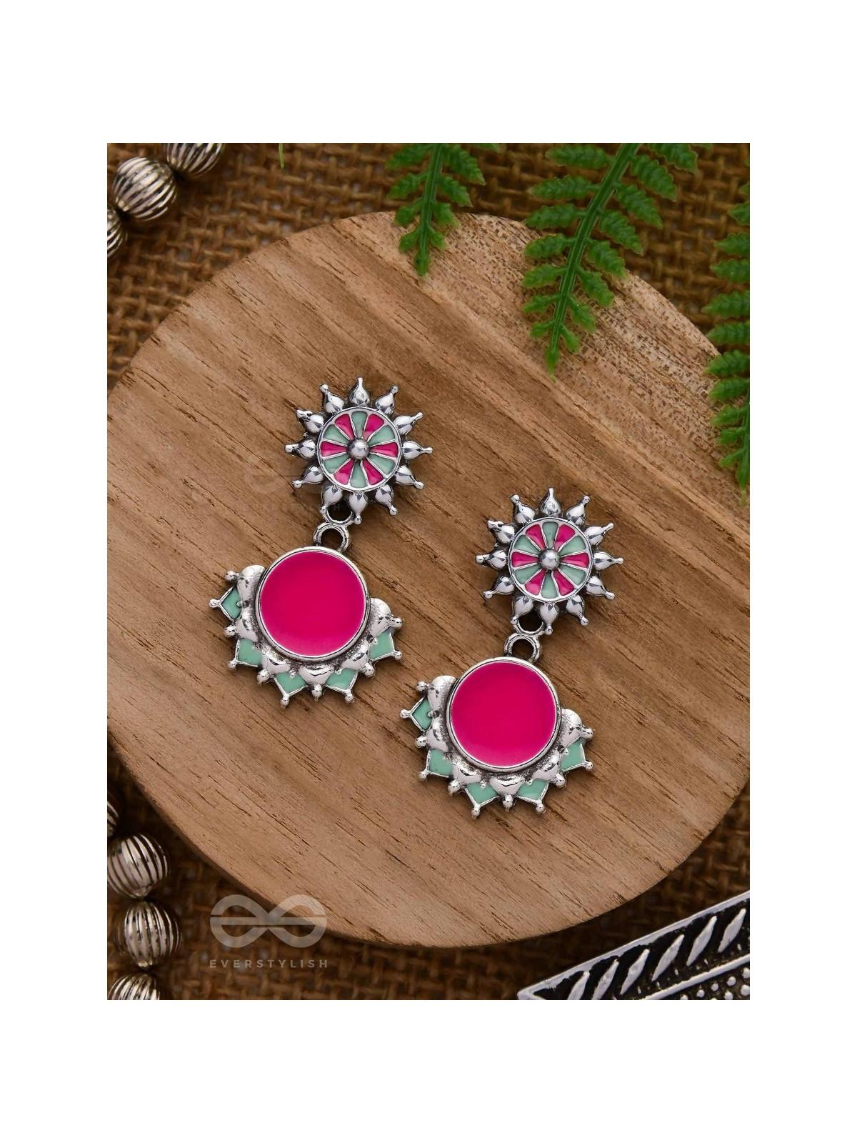 The Rosy Reefs - Statement  Enamelled Oxidised Ear Jackets