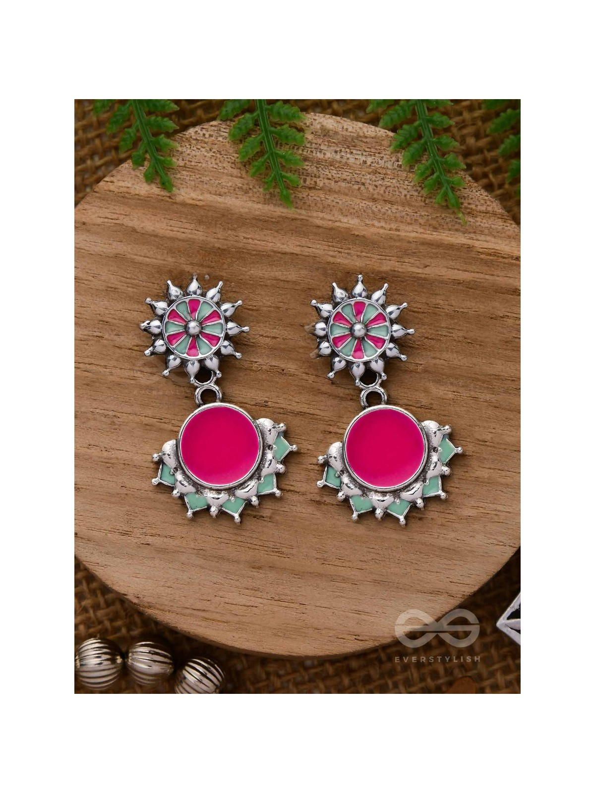 The Rosy Reefs - Statement  Enamelled Oxidised Ear Jackets