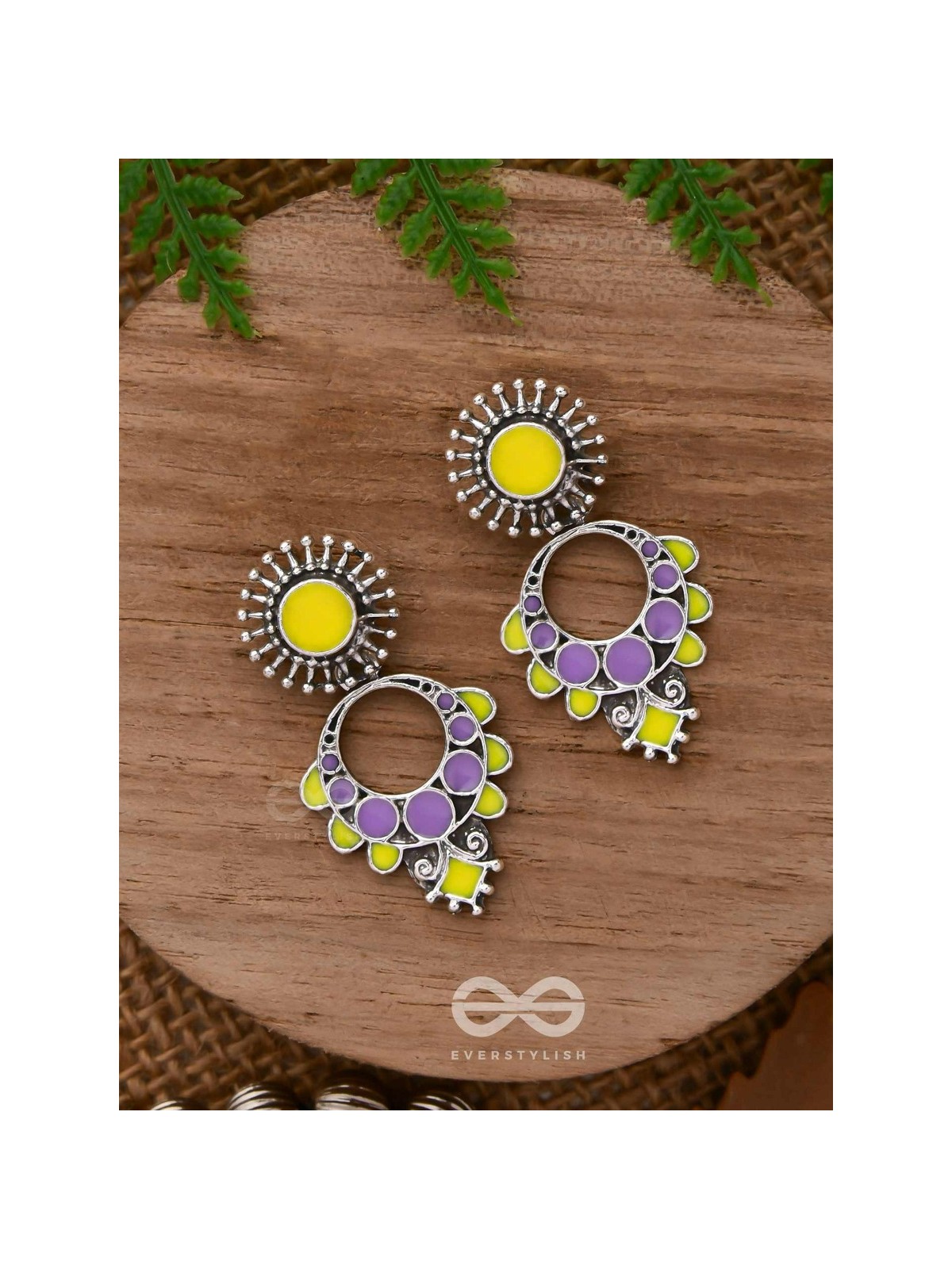 The Twilight Bloom - Statement Enamelled Oxidised Ear Jackets