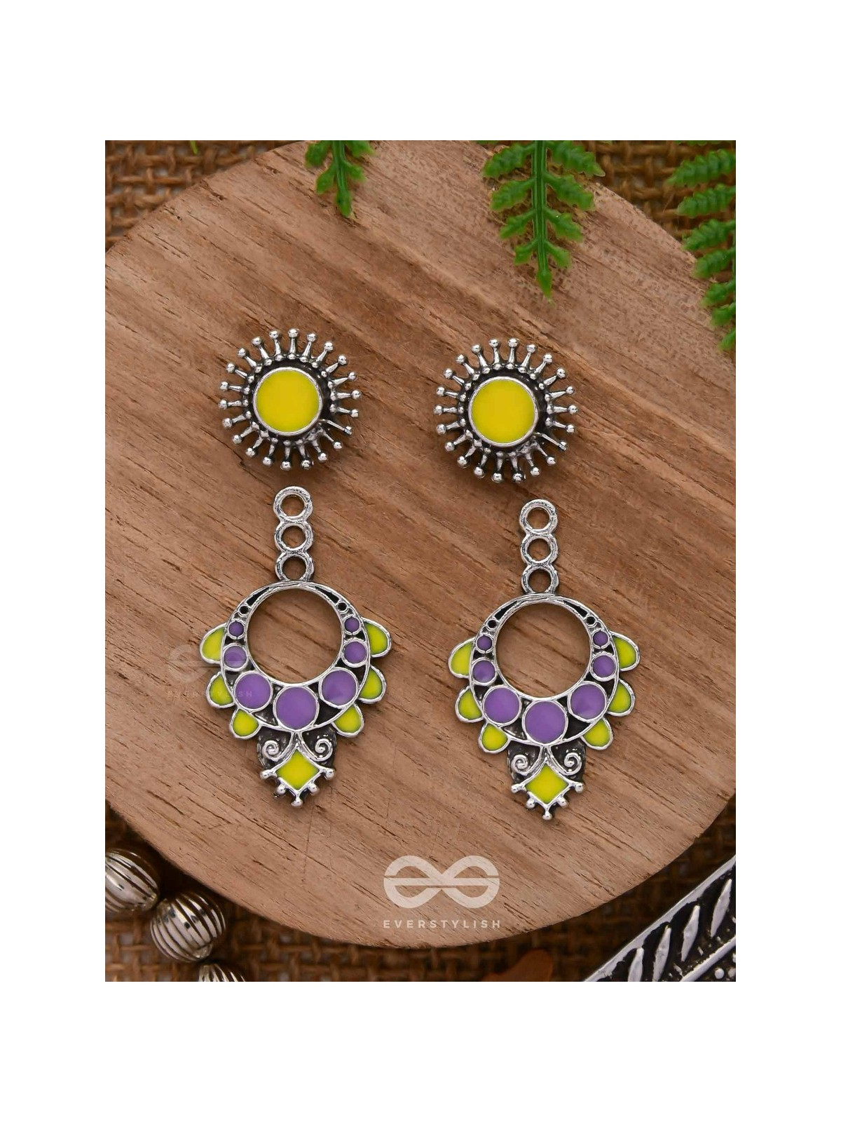 The Twilight Bloom - Statement Enamelled Oxidised Ear Jackets