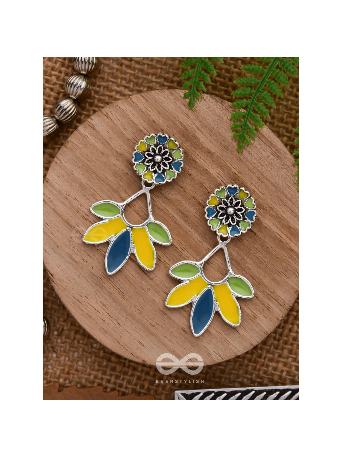 Sunlit Meadows - Statement Enamelled Oxidised Ear Jackets