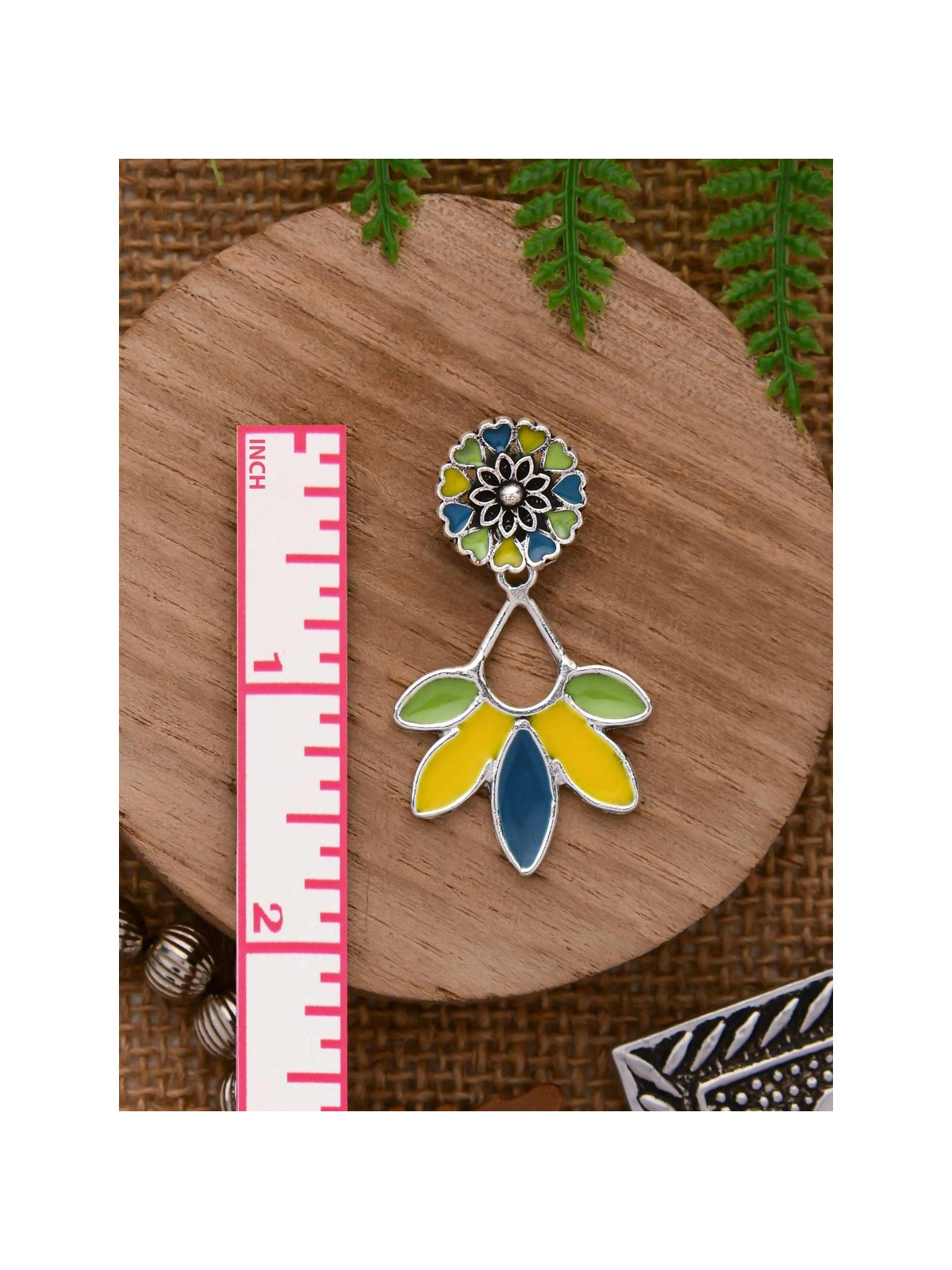 Sunlit Meadows - Statement Enamelled Oxidised Ear Jackets