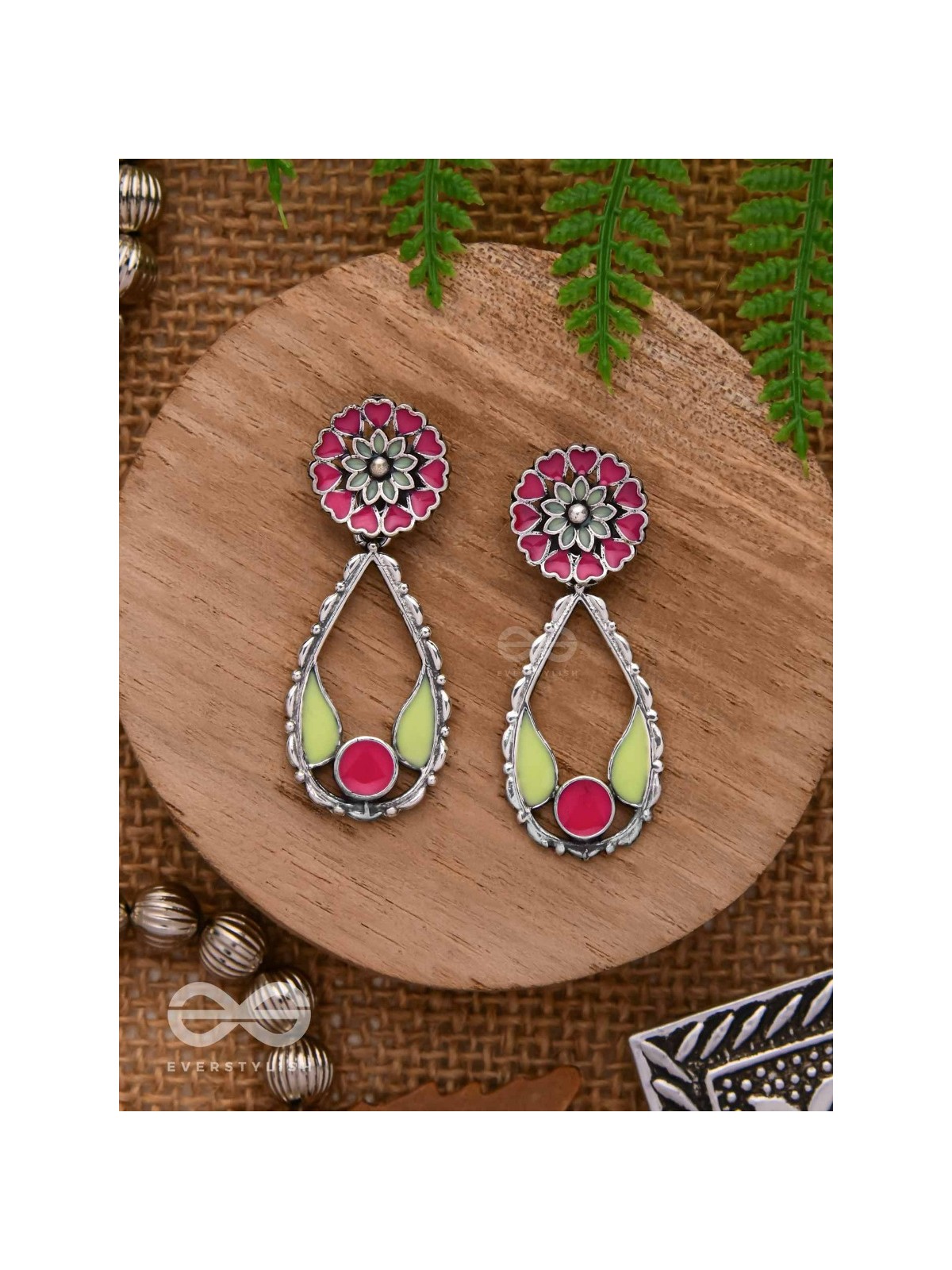 Enchanted Garden Wings - Statement Enamelled Oxidised Ear Jackets