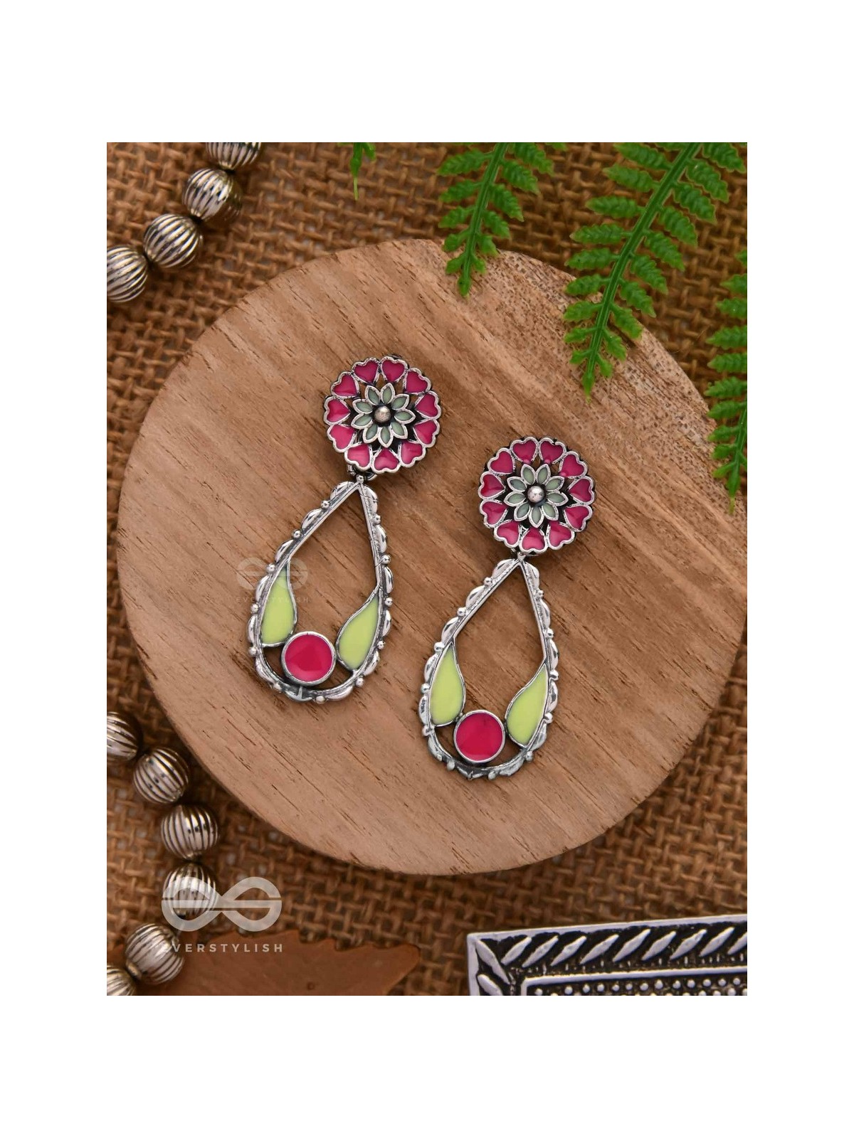 Enchanted Garden Wings - Statement Enamelled Oxidised Ear Jackets