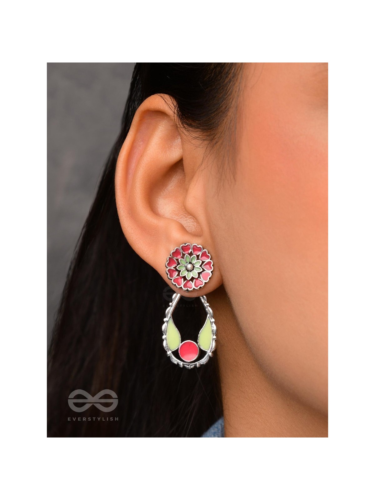 Enchanted Garden Wings - Statement Enamelled Oxidised Ear Jackets
