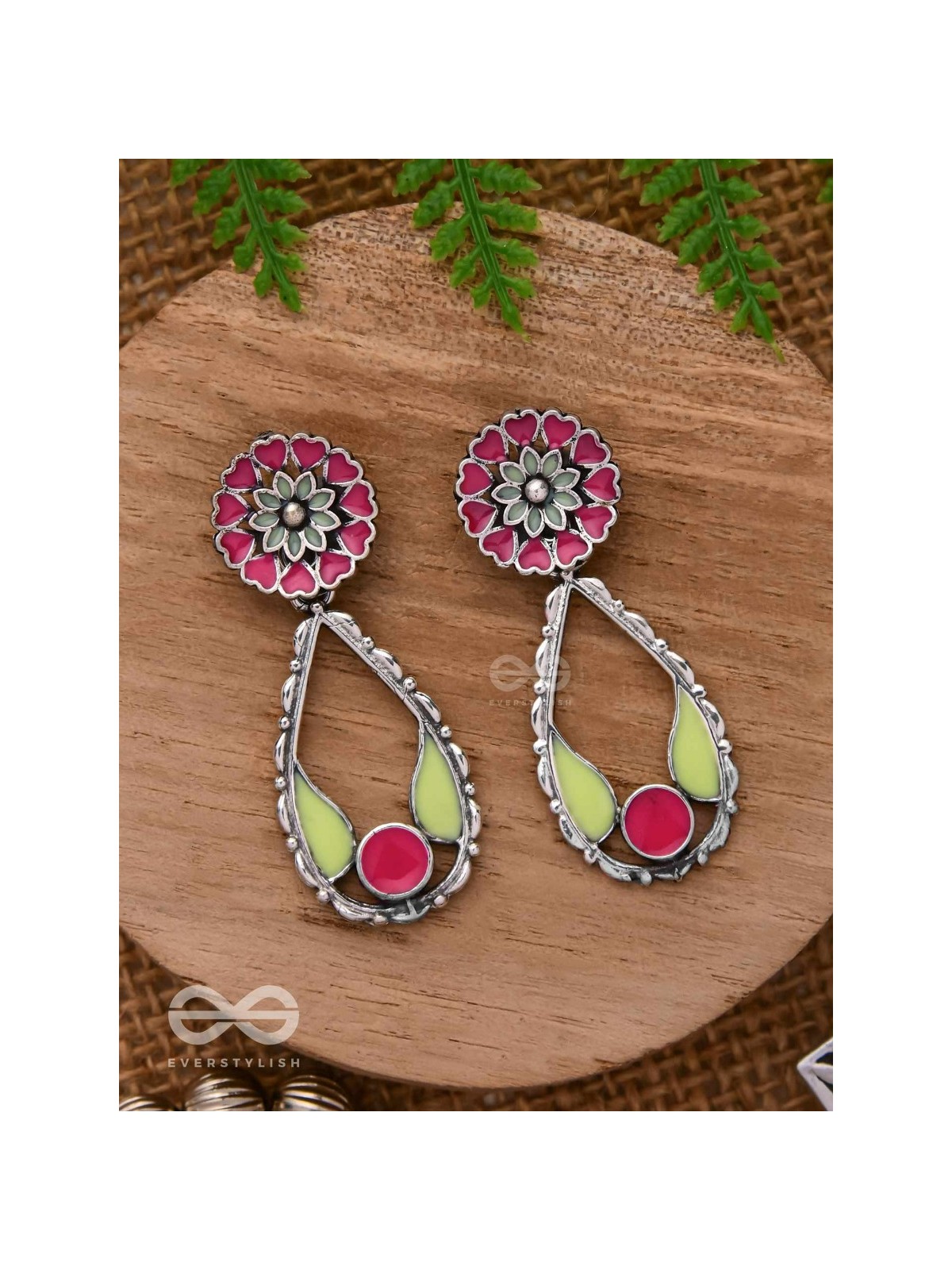 Enchanted Garden Wings - Statement Enamelled Oxidised Ear Jackets