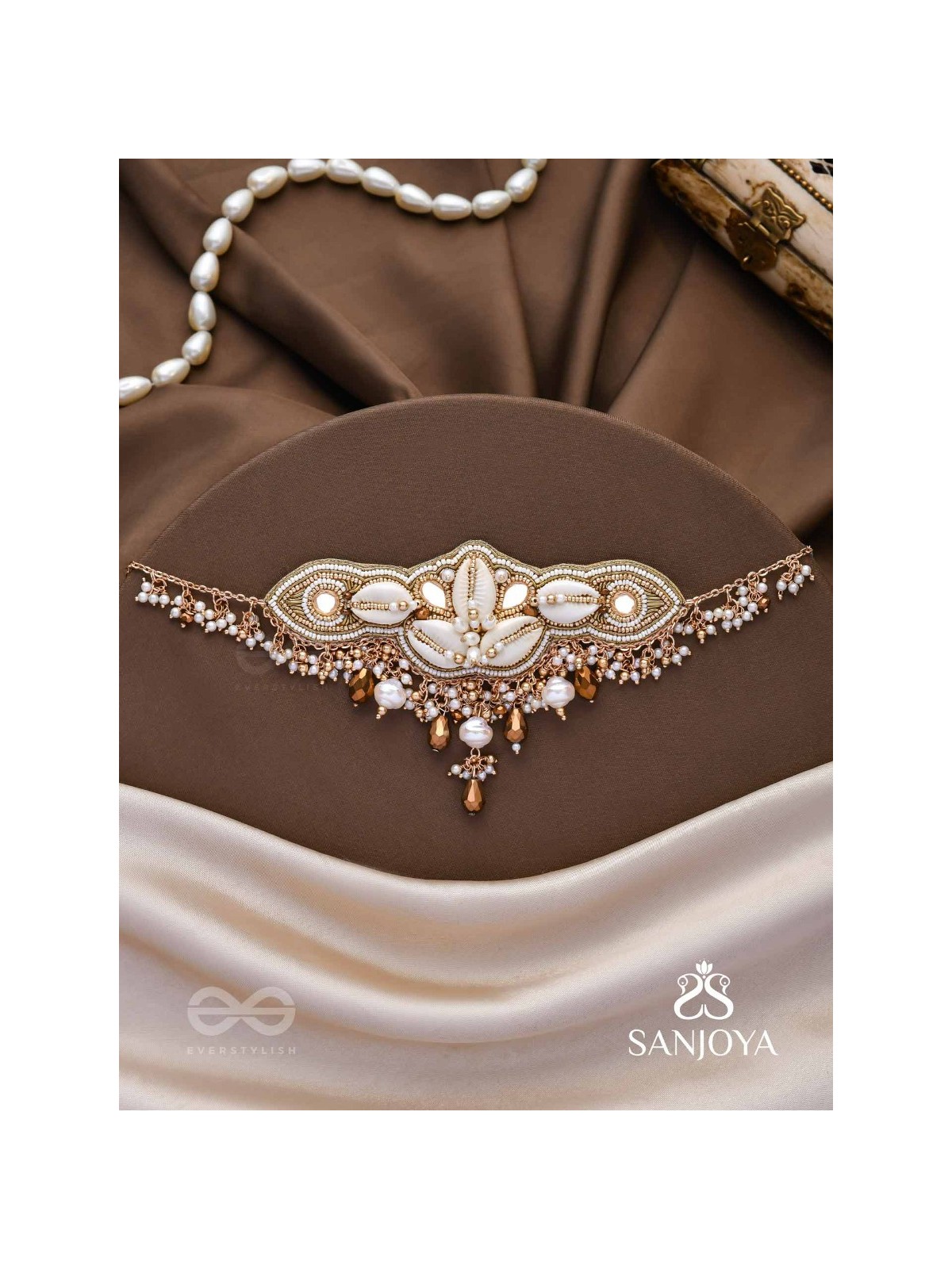 Parikul- The Shore Landscape- Shells, Beads And Glass Drops Hand Embroidered Choker Neckpiece