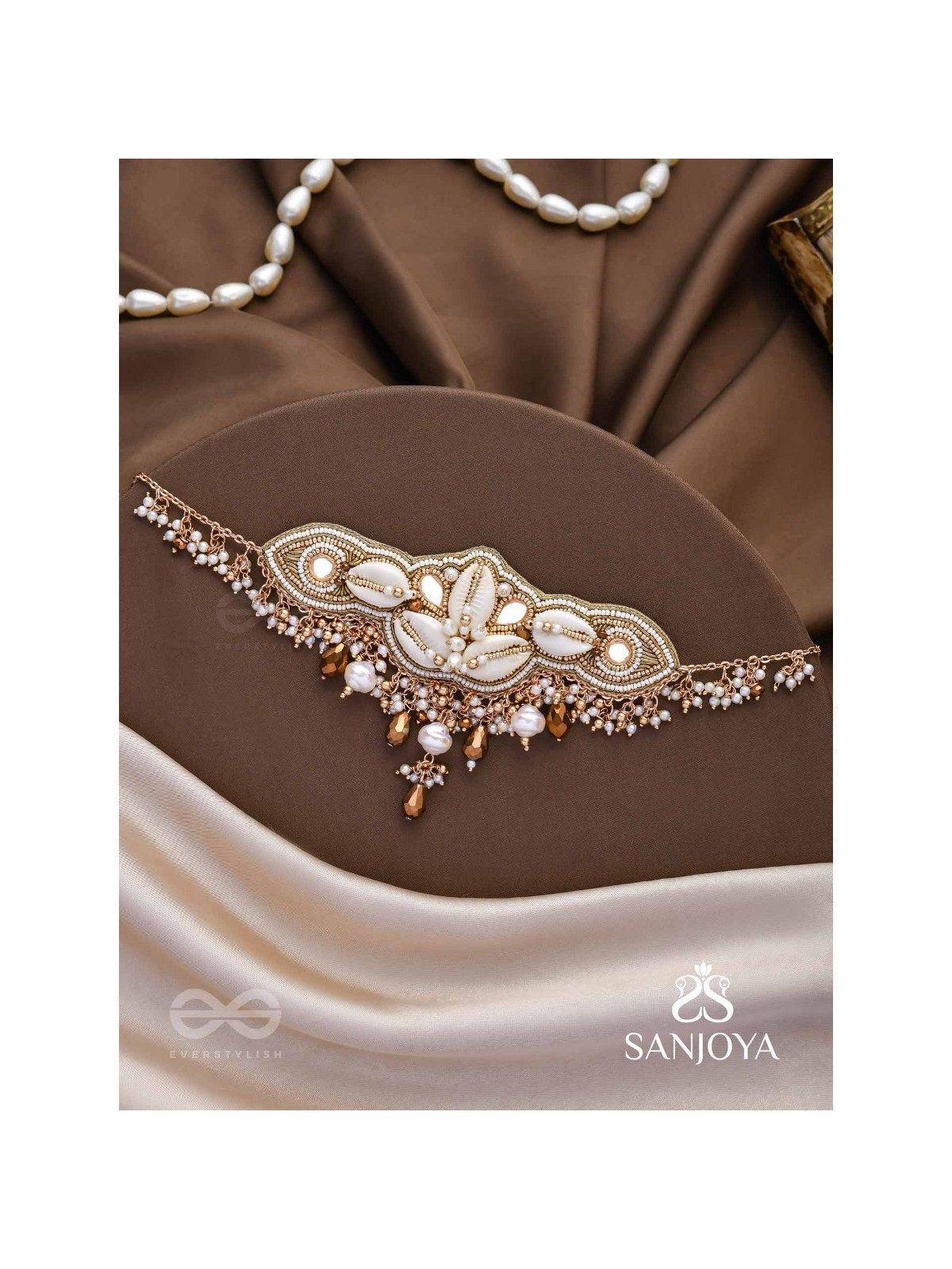 Parikul- The Shore Landscape- Shells, Beads And Glass Drops Hand Embroidered Choker Neckpiece