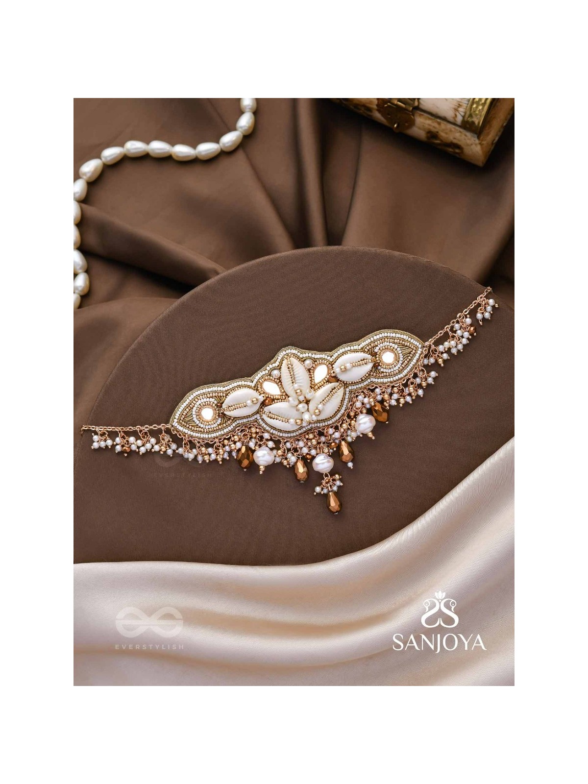 Parikul- The Shore Landscape- Shells, Beads And Glass Drops Hand Embroidered Choker Neckpiece