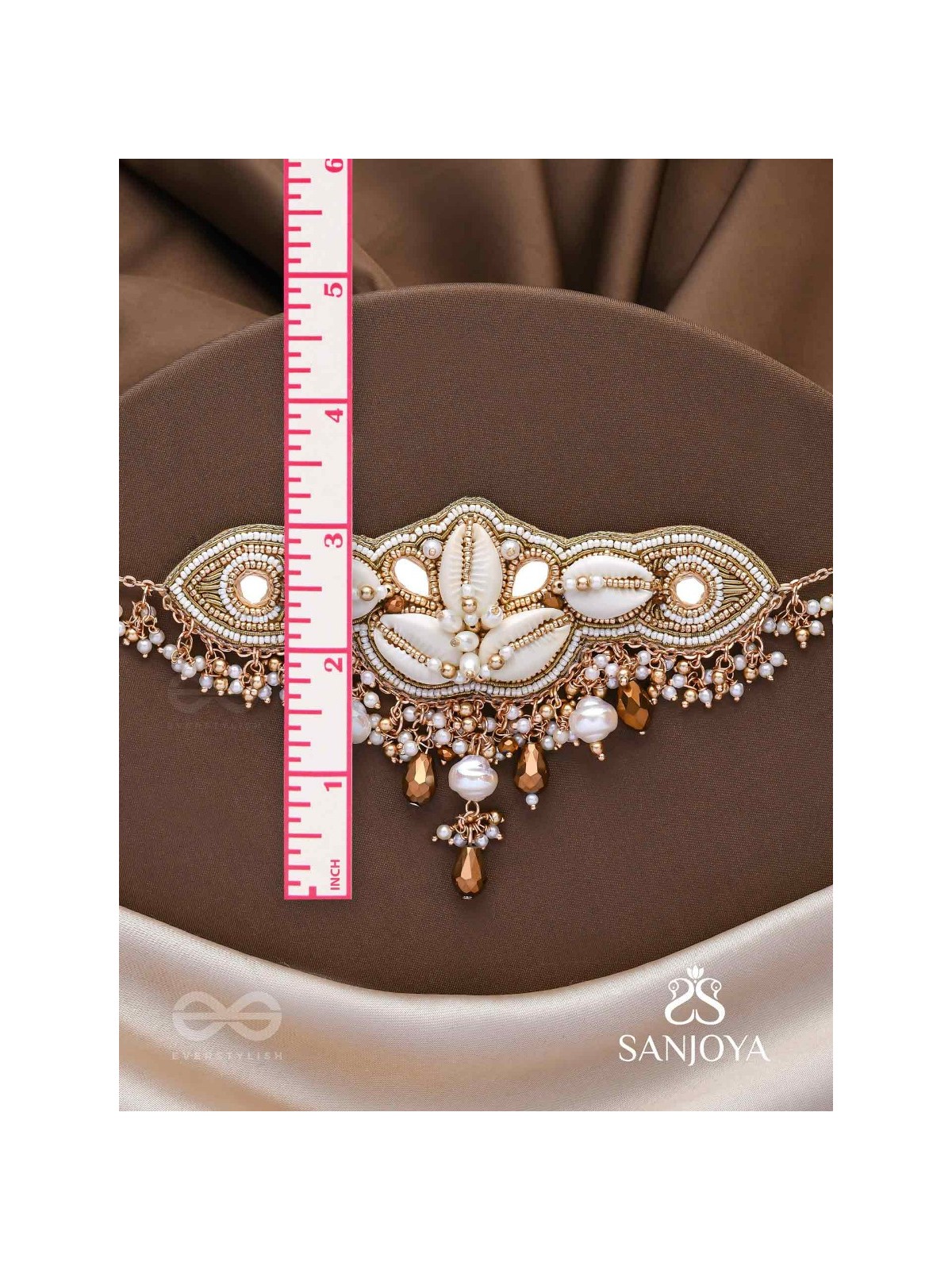 Parikul- The Shore Landscape- Shells, Beads And Glass Drops Hand Embroidered Choker Neckpiece