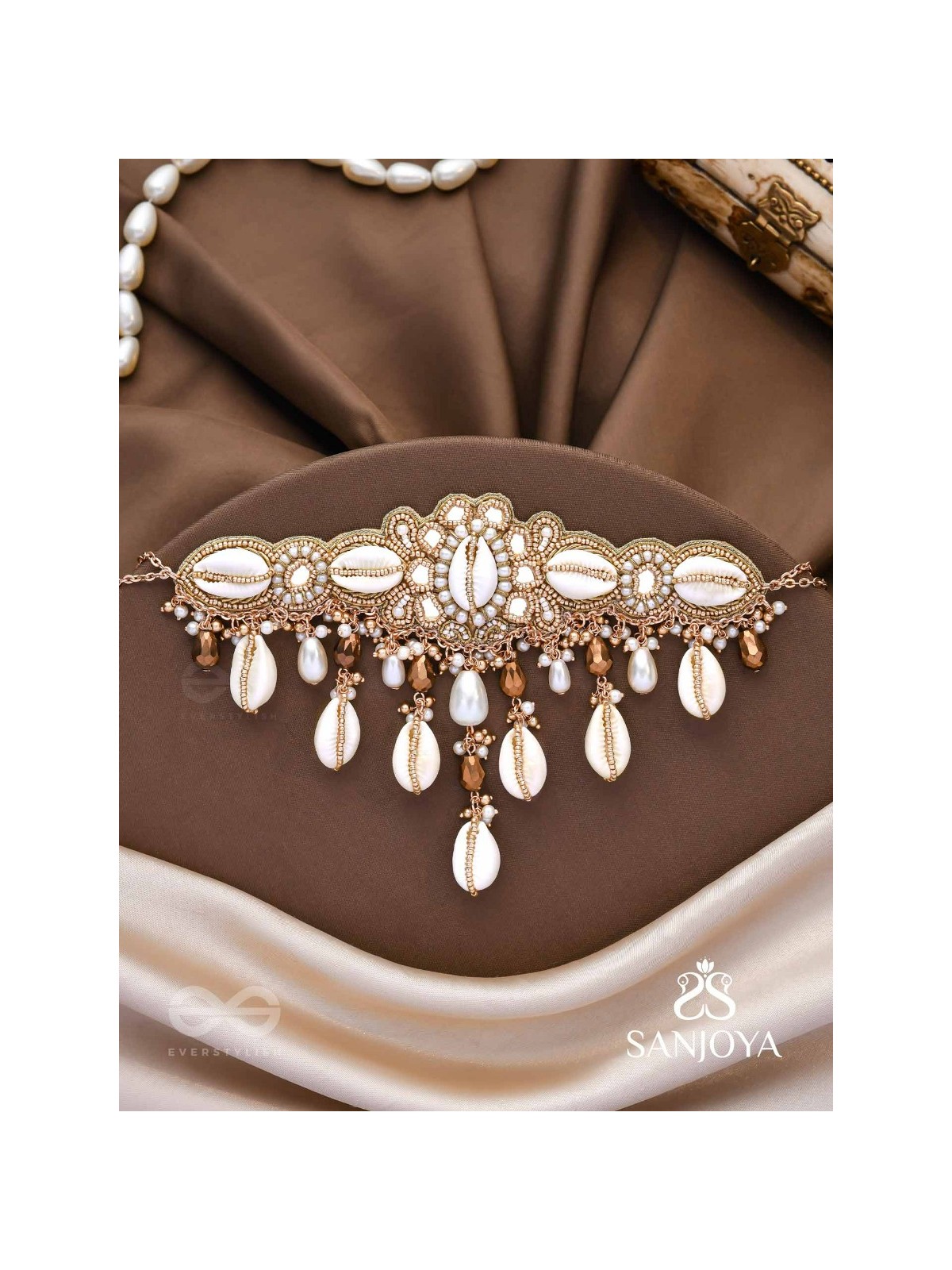 Lavana- The Coast Memoirs- Shells, Beads And Glass Drops Hand Embroidered Choker Neckpiece