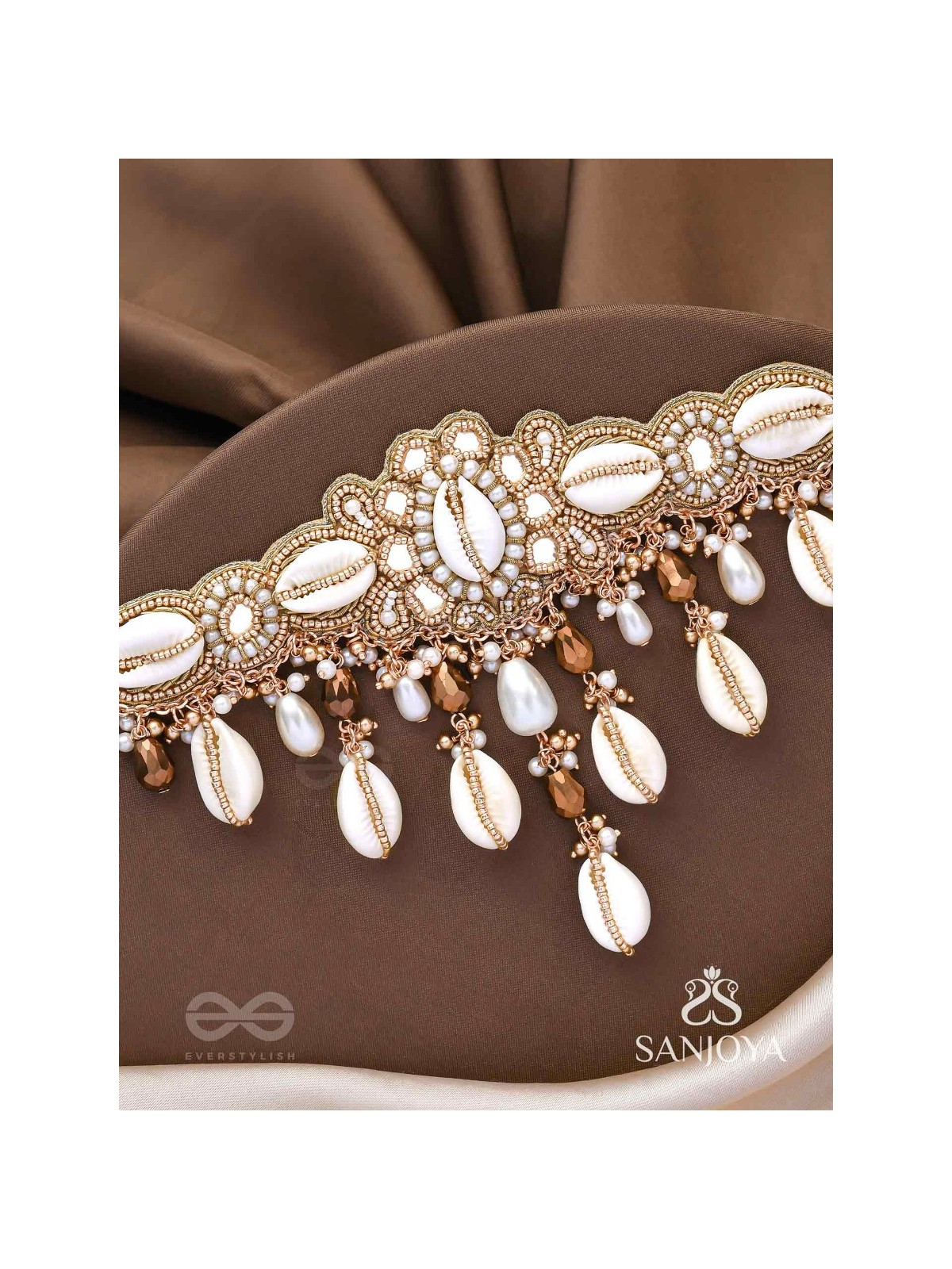 Lavana- The Coast Memoirs- Shells, Beads And Glass Drops Hand Embroidered Choker Neckpiece