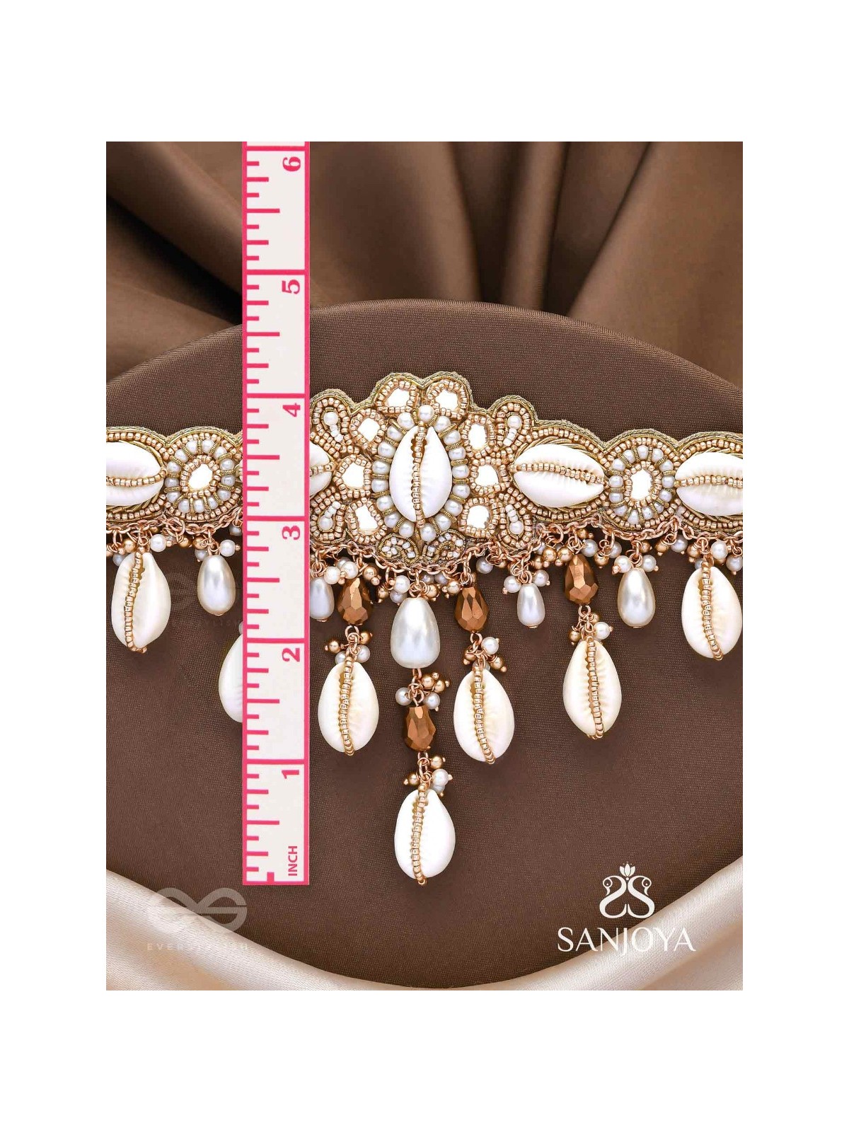 Lavana- The Coast Memoirs- Shells, Beads And Glass Drops Hand Embroidered Choker Neckpiece