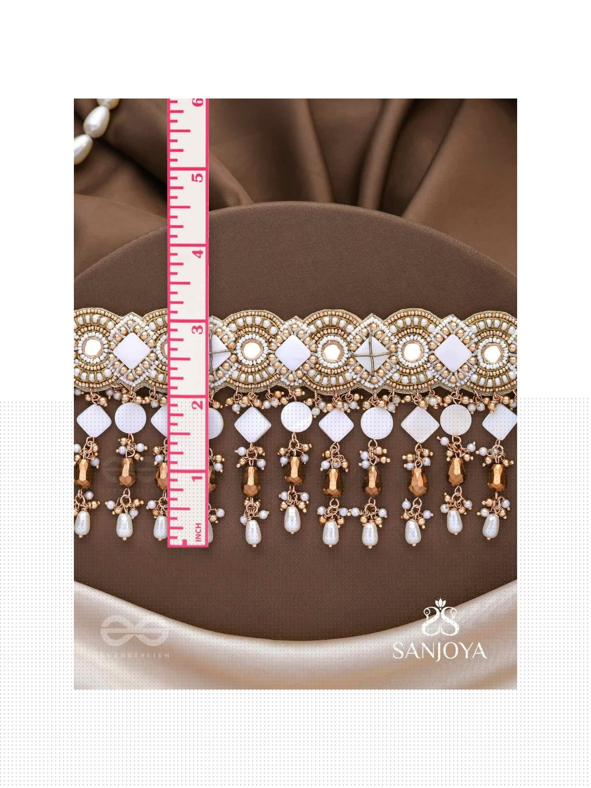 Devasattra- The Festive Downpour- Mirrors, Beads, Pearl And Glass Drops Hand Embroidered Choker Neckpiece