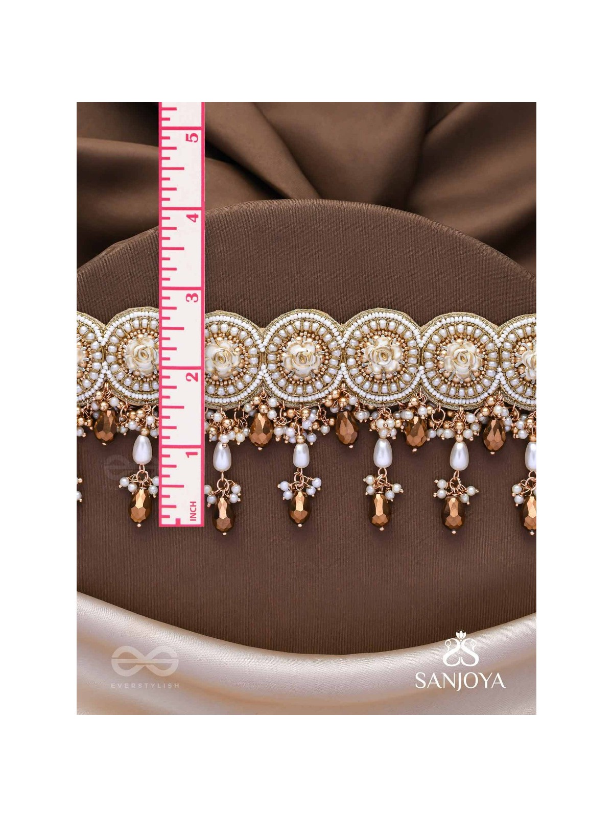 Stavaka- The Beloved Bouquet- Beads, Pearl And Glass Drops Hand Embroidered Choker Neckpiece