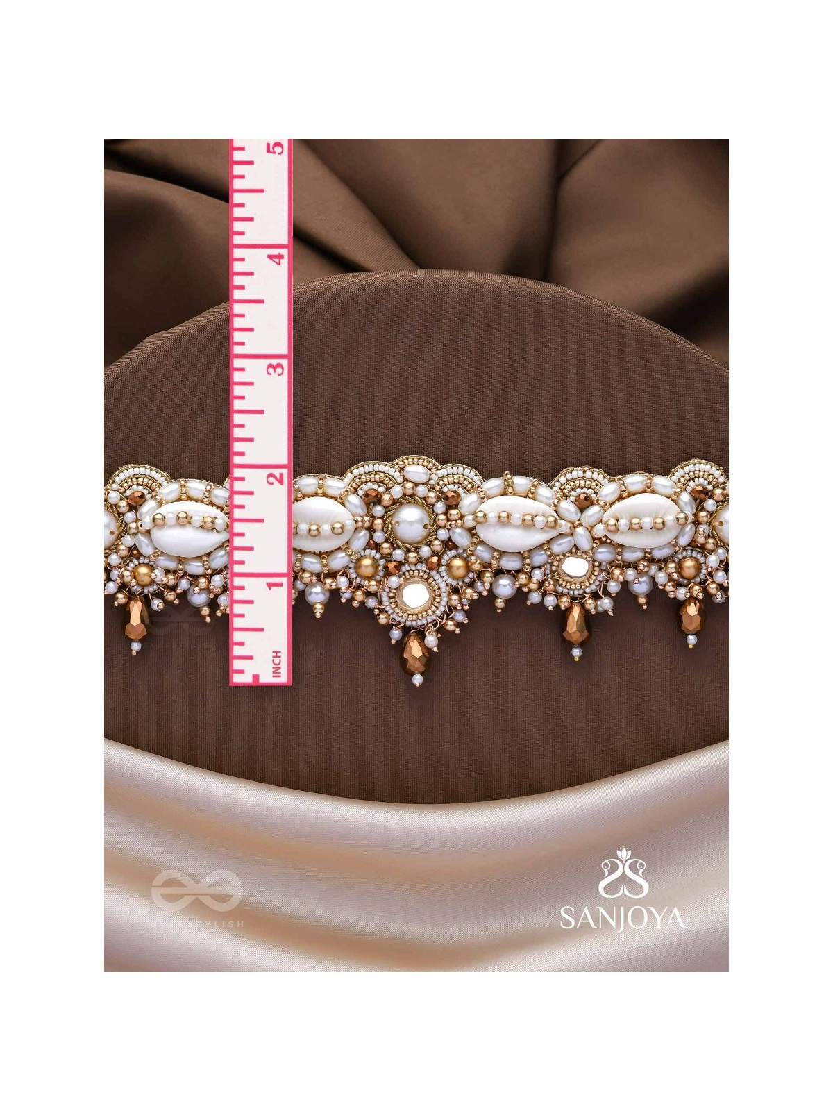 Alingana- The Chaste Embrace- Shells, Beads And Glass Drops Hand Embroidered Choker Neckpiece