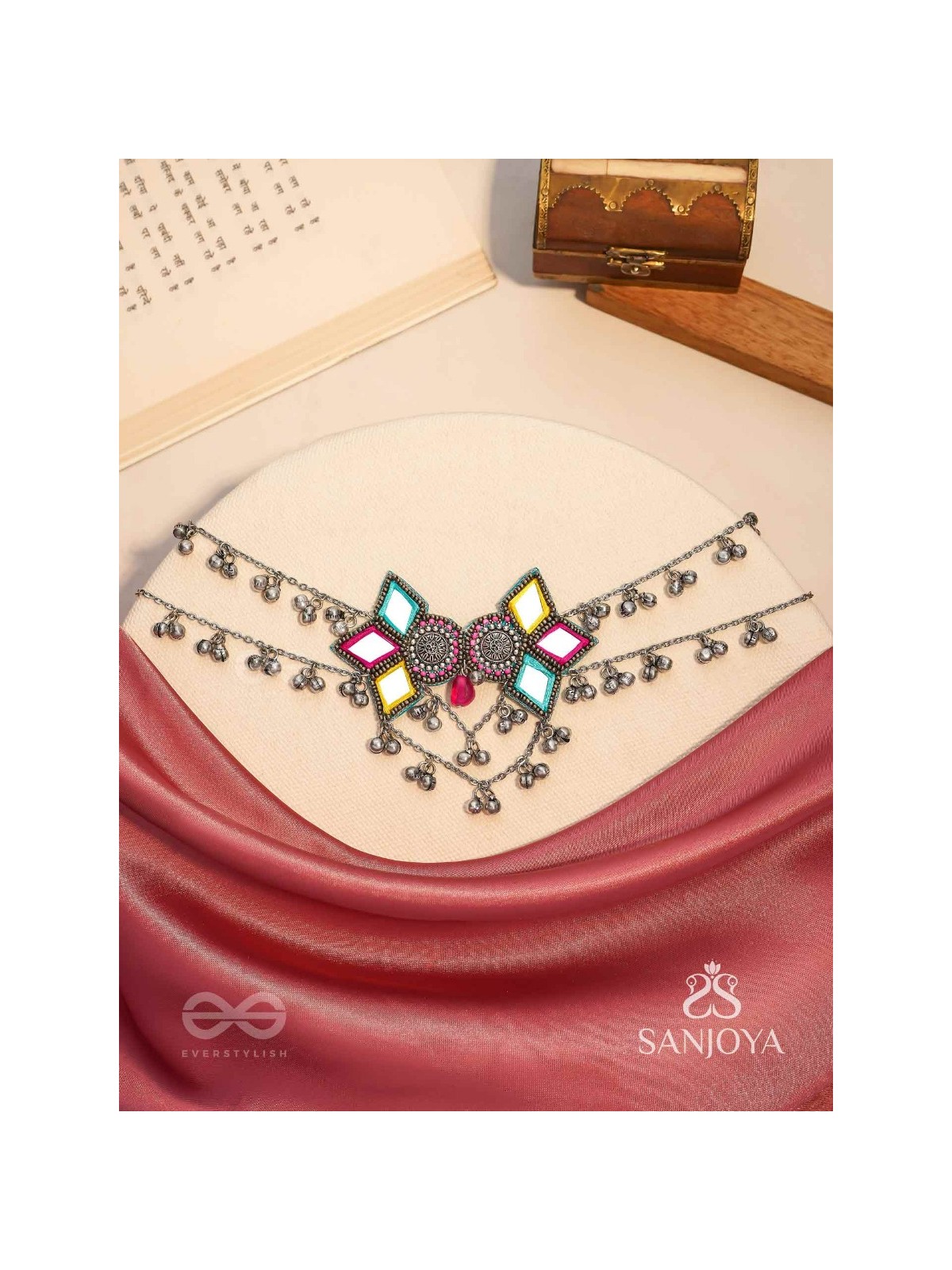 Bhuritejas- The Glorious Triflection- Mirror, Resham And Beads Hand Embroidered Choker Neckpiece