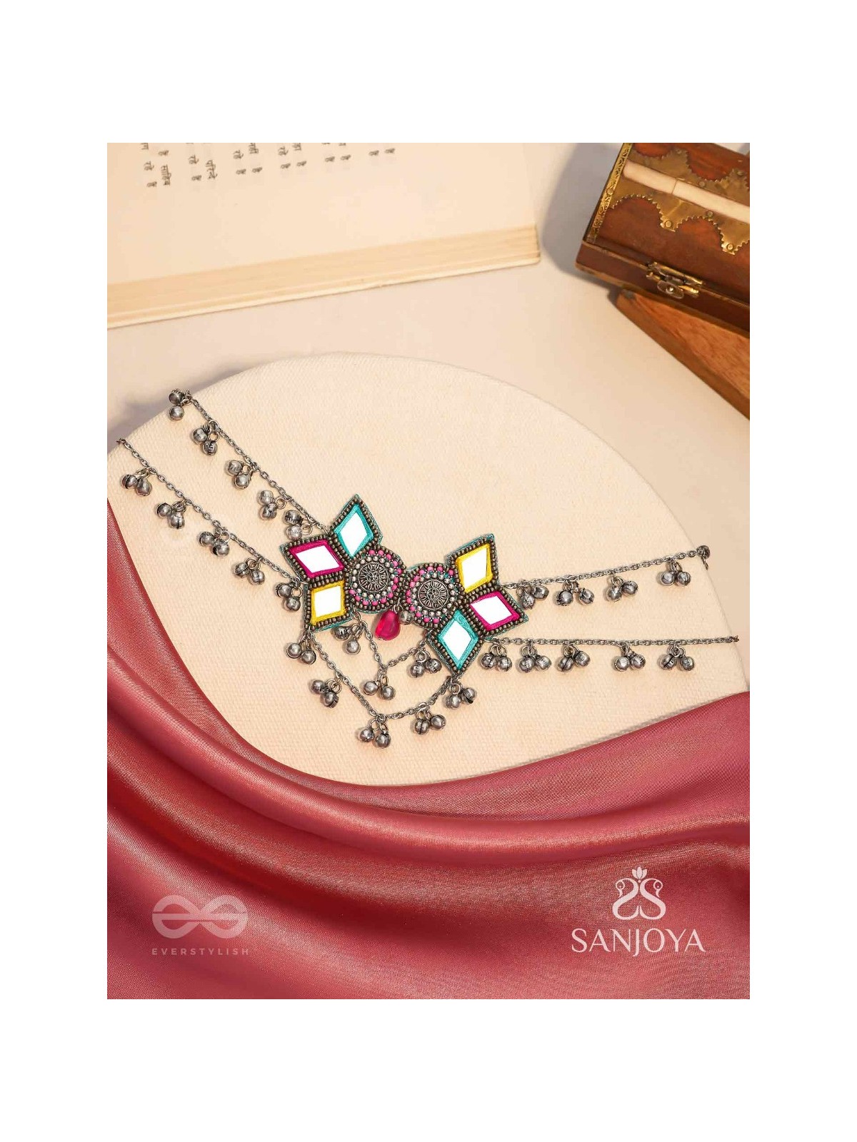 Bhuritejas- The Glorious Triflection- Mirror, Resham And Beads Hand Embroidered Choker Neckpiece