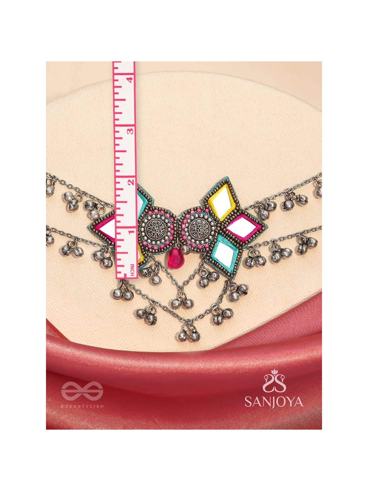 Bhuritejas- The Glorious Triflection- Mirror, Resham And Beads Hand Embroidered Choker Neckpiece