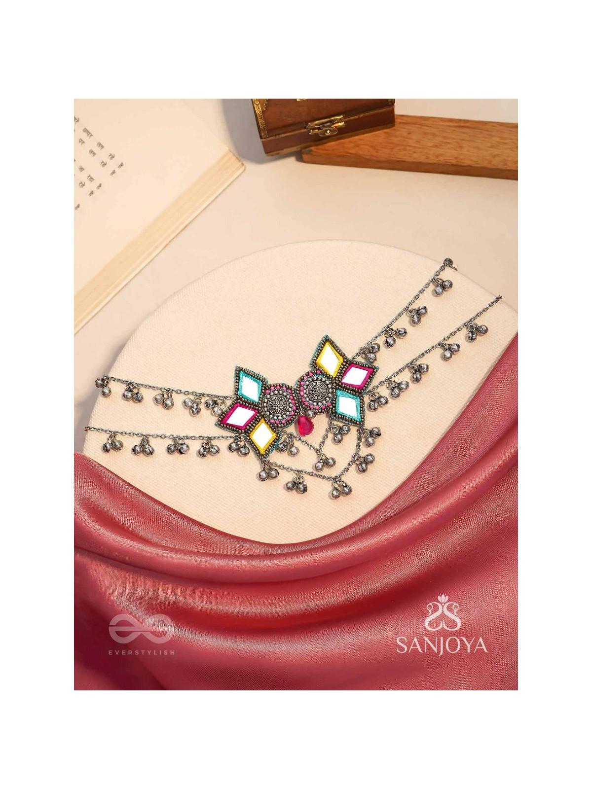 Bhuritejas- The Glorious Triflection- Mirror, Resham And Beads Hand Embroidered Choker Neckpiece