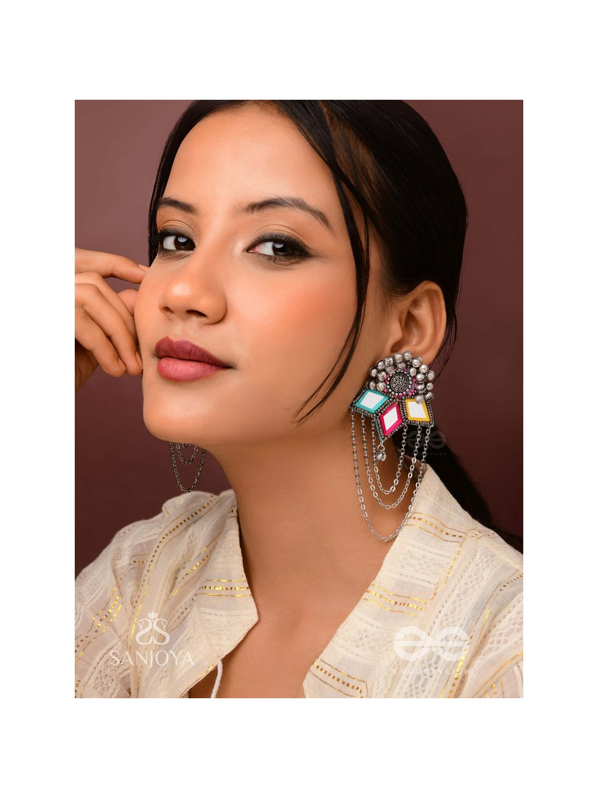 Taruna - The Vivid Landscapes - Mirrors, Resham And Beads Hand Embroidered Oxidised Earrings
