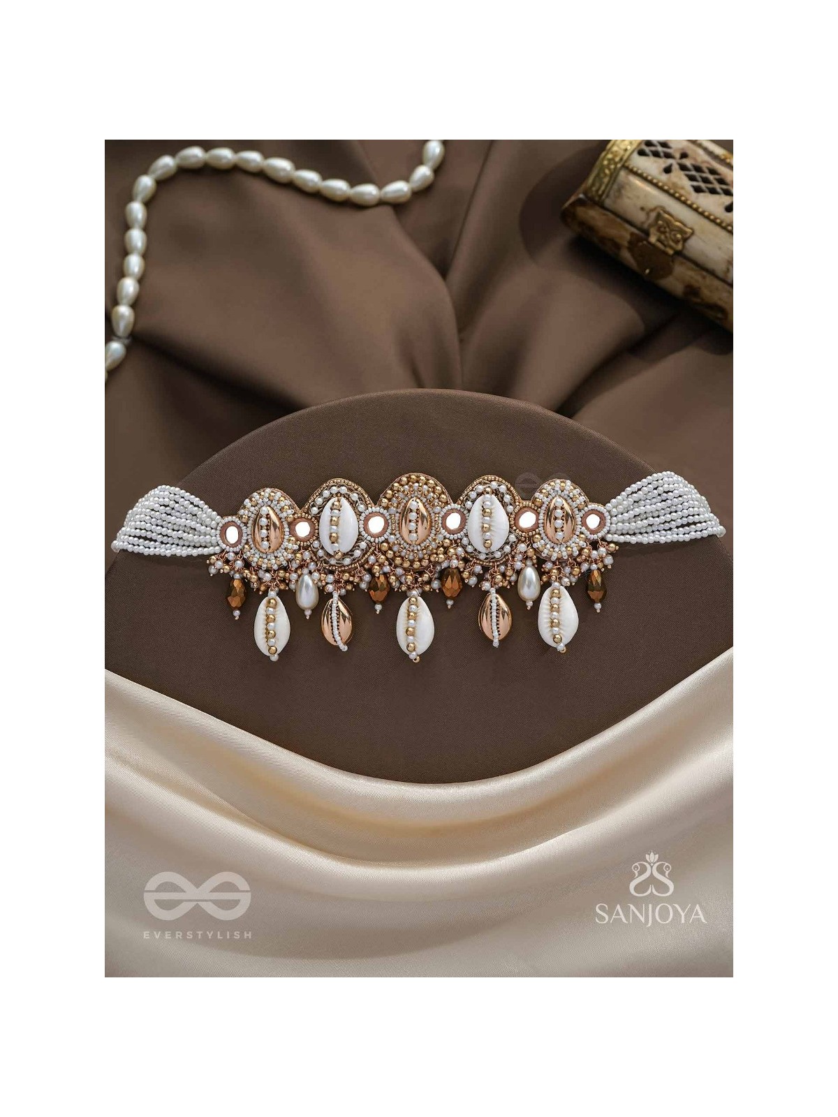 Velakula- The Coastline Stories- Shells, Beads, Pearl And Glass Drops Hand Embroidered Choker Neckpiece