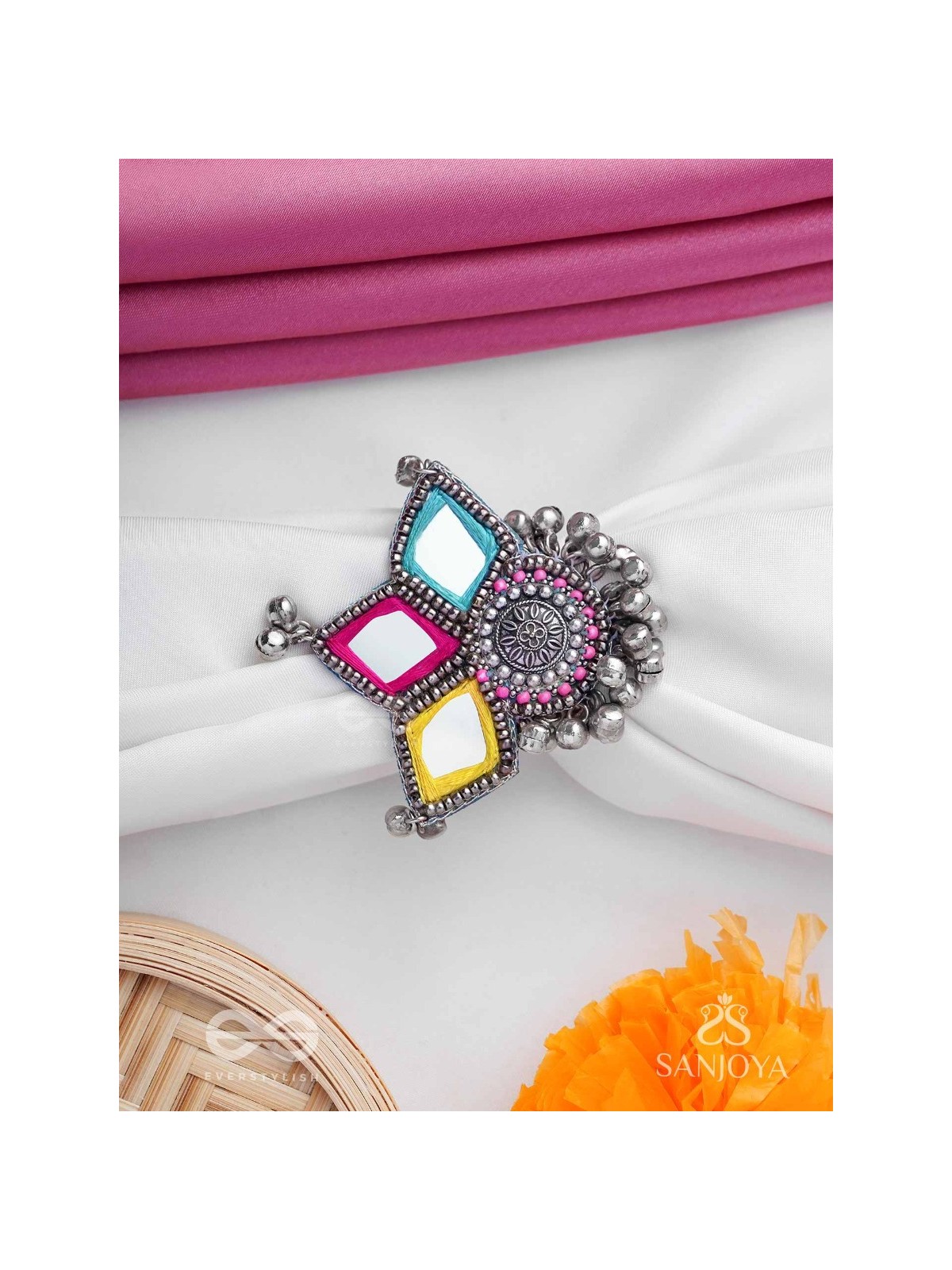   ABHICHARITA- THE TINY CHARMS- MIRROR, RESHAM AND BEADS HAND EMBROIDERED RING