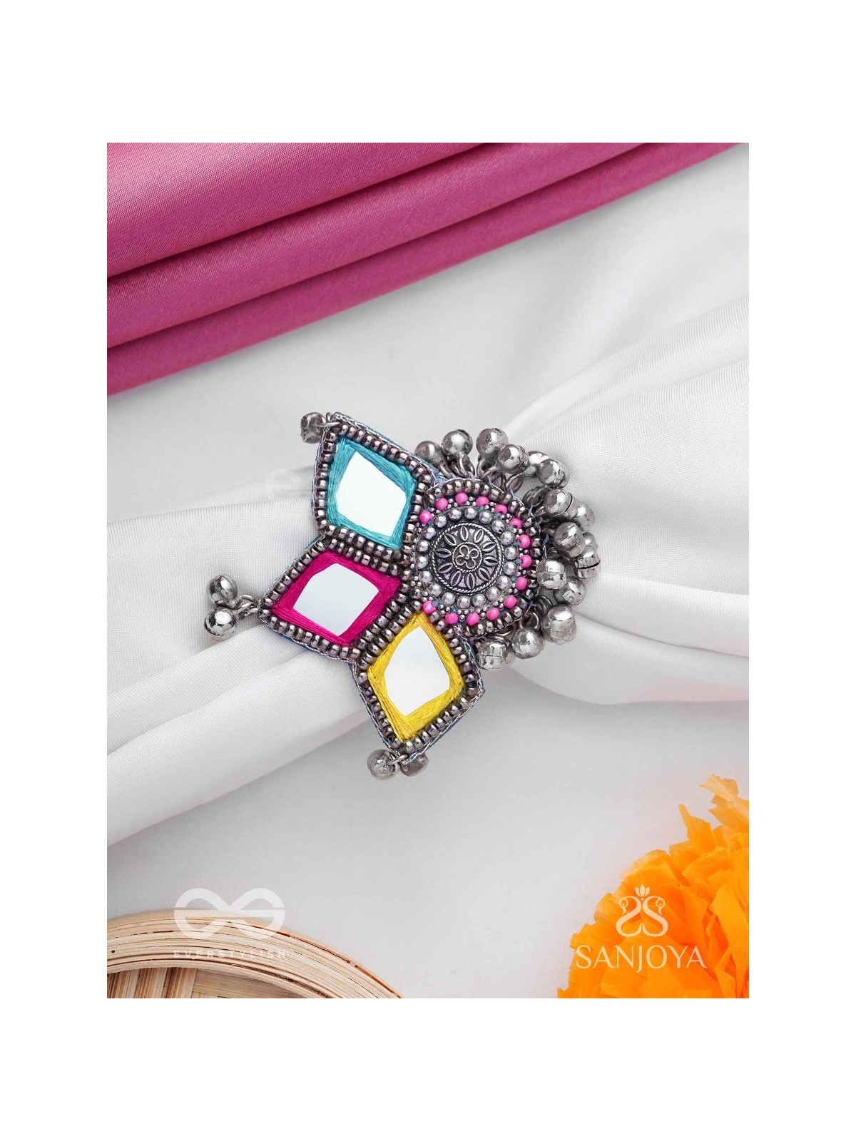   ABHICHARITA- THE TINY CHARMS- MIRROR, RESHAM AND BEADS HAND EMBROIDERED RING