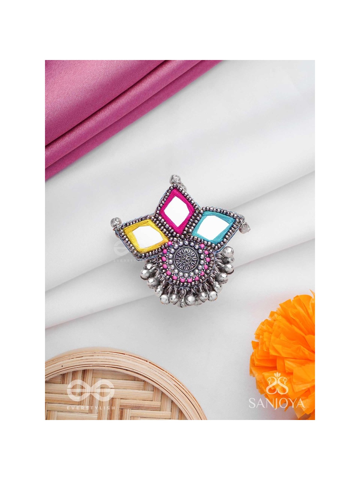   ABHICHARITA- THE TINY CHARMS- MIRROR, RESHAM AND BEADS HAND EMBROIDERED RING