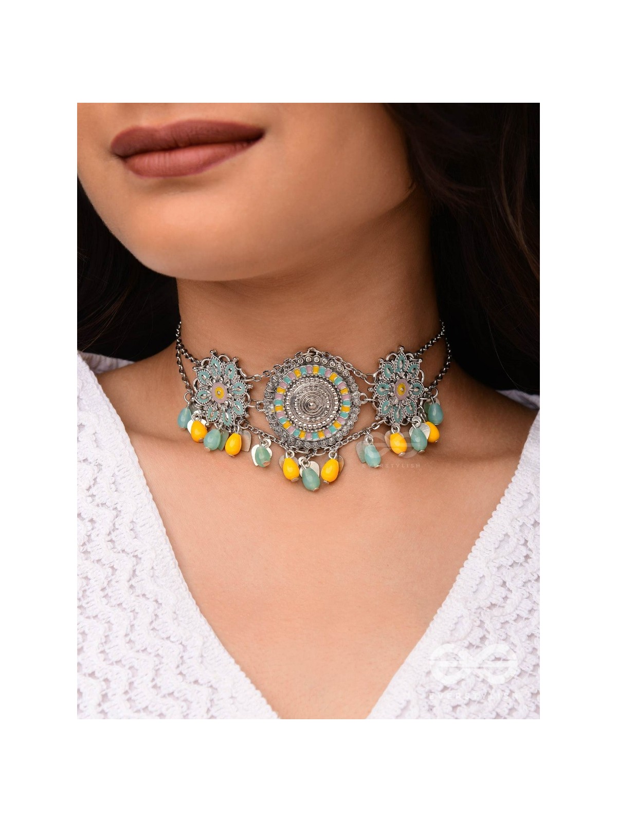 The Playful Skies - Enamelled Oxidised Choker Neckpiece