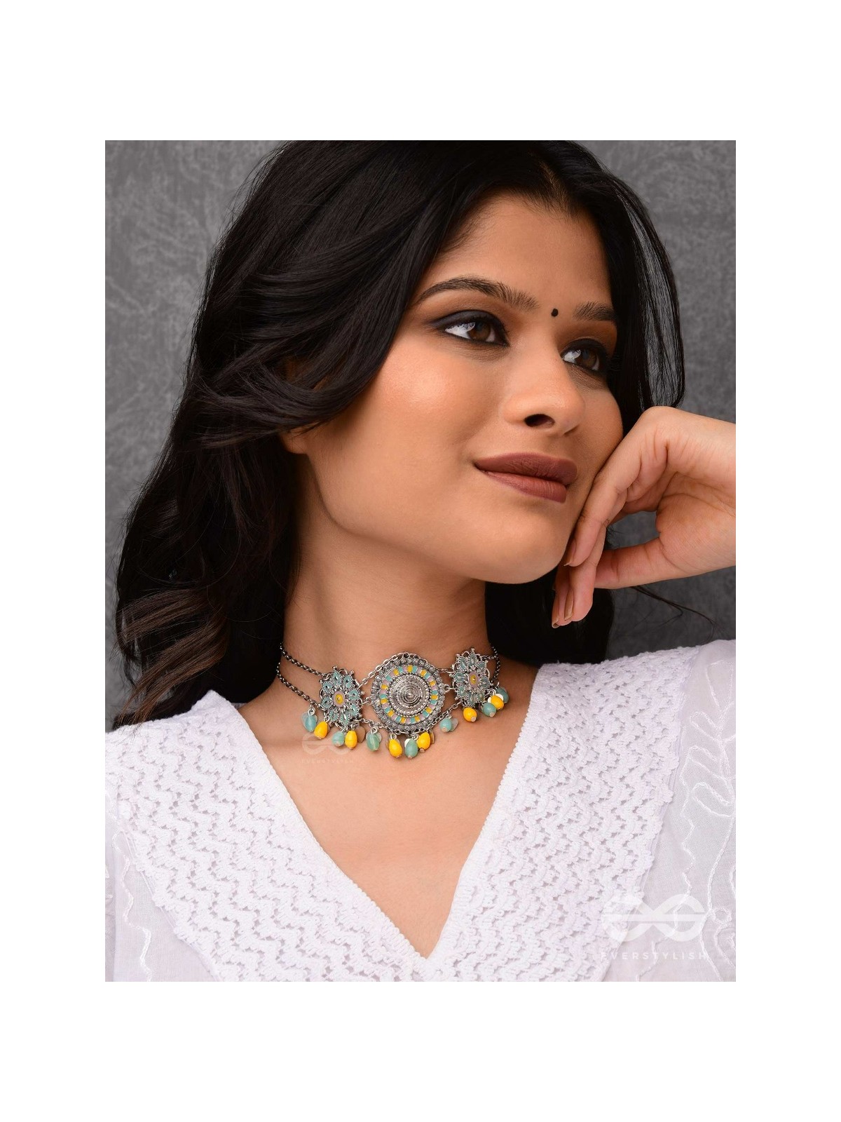 The Playful Skies - Enamelled Oxidised Choker Neckpiece