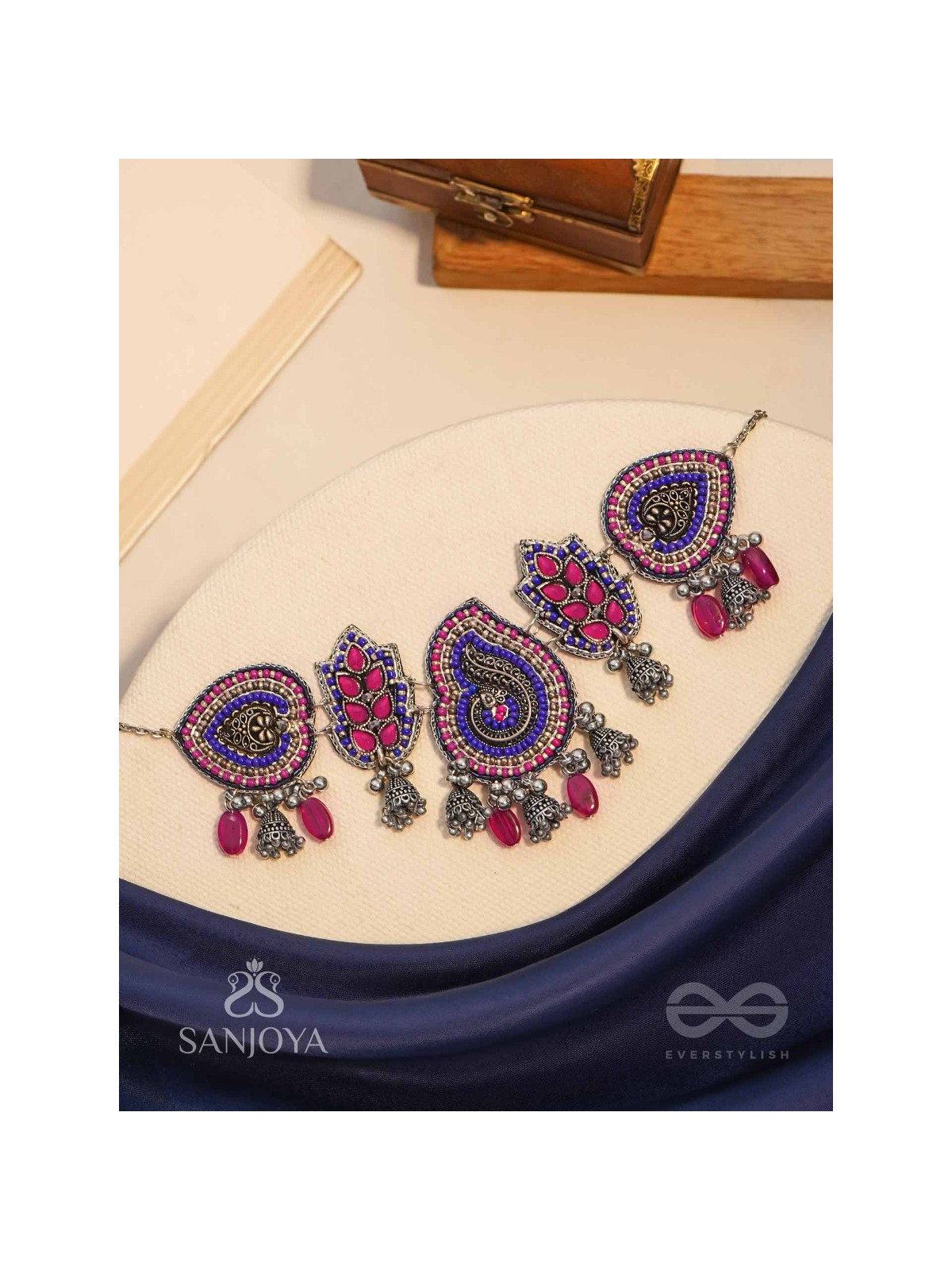 Strimaye - The Passionate Femininity - Beads And Stones Hand Embroidered Oxidised Neckpiece