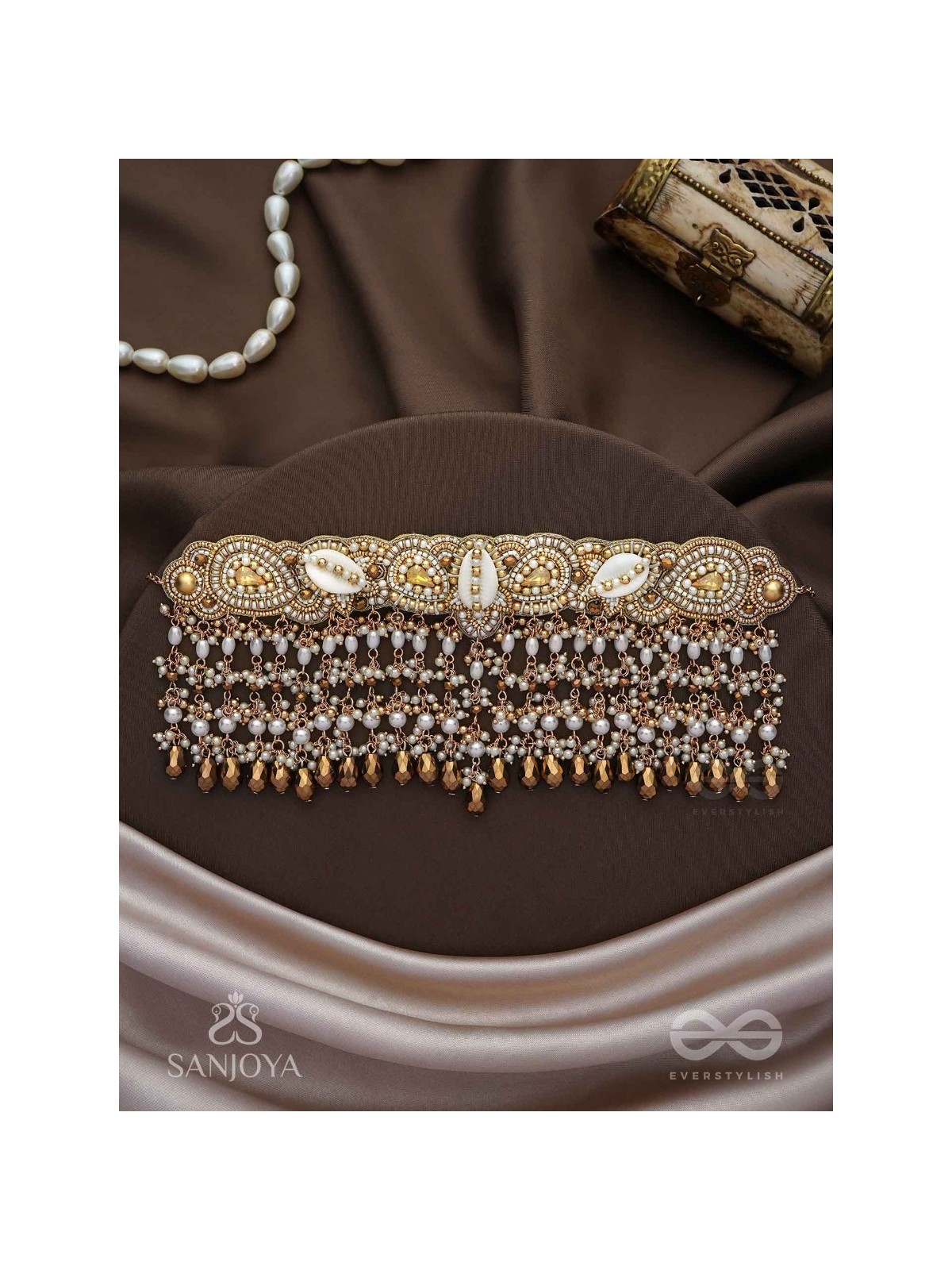 Prishit - Remnants Of The Raindrops- Stones, Beads, Glass Drops And Shells Hand Embroidered Choker Neckpiece