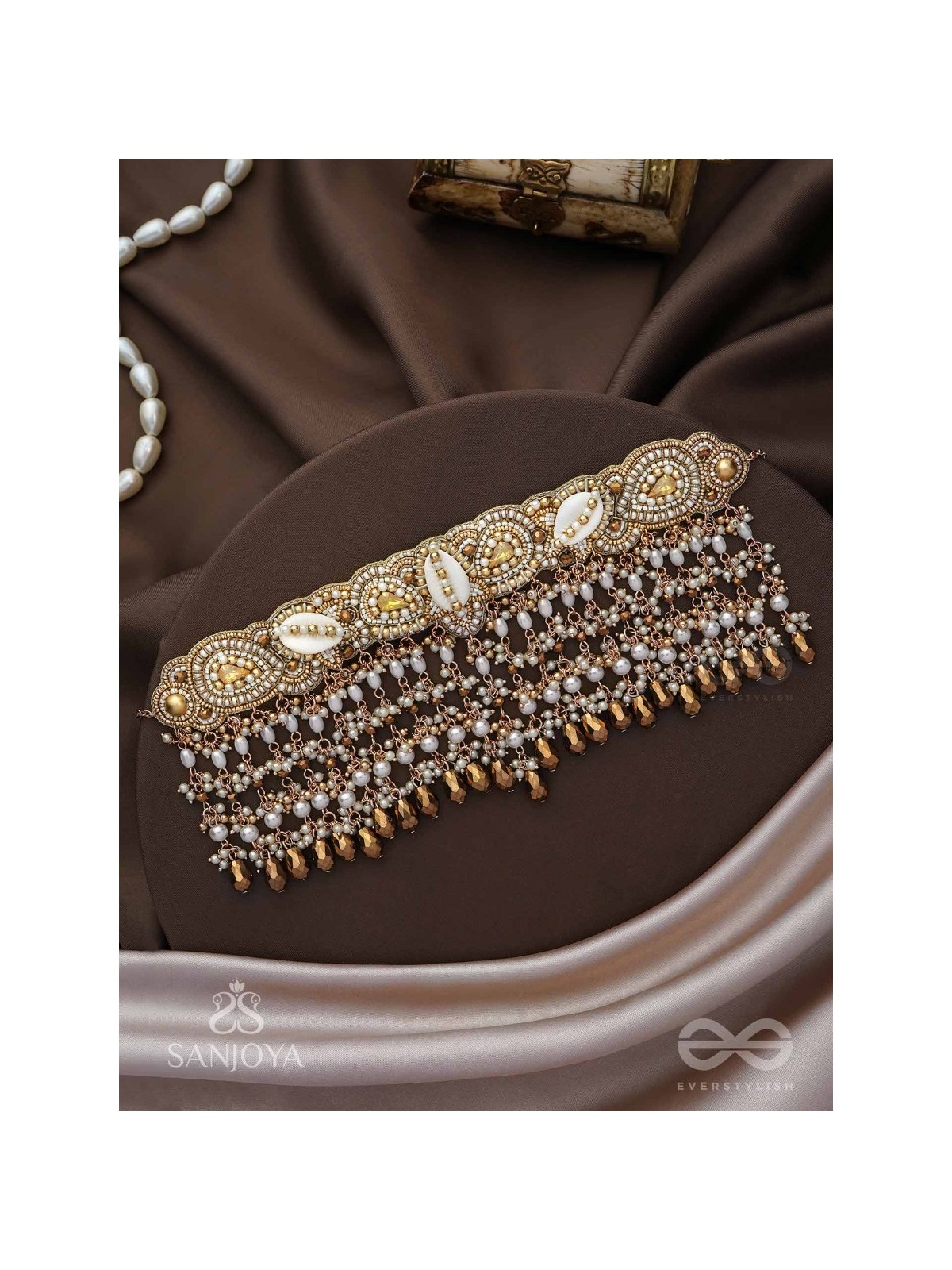 Prishit - Remnants Of The Raindrops- Stones, Beads, Glass Drops And Shells Hand Embroidered Choker Neckpiece