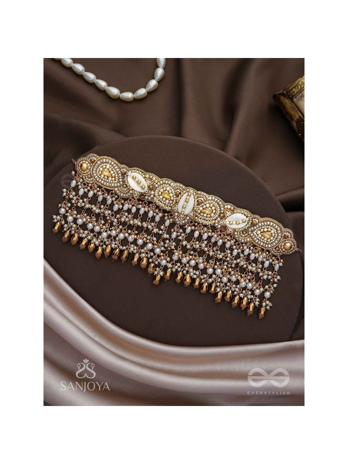 Prishit - Remnants Of The Raindrops- Stones, Beads, Glass Drops And Shells Hand Embroidered Choker Neckpiece