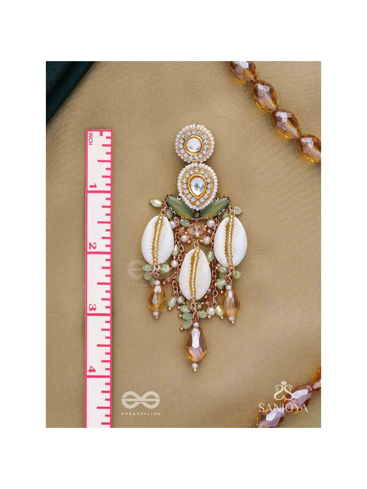 Divyaan- The Celestial Dreamdust- Shells, Beads, Polki And Kundan Finished Hand Embroidered Earrings