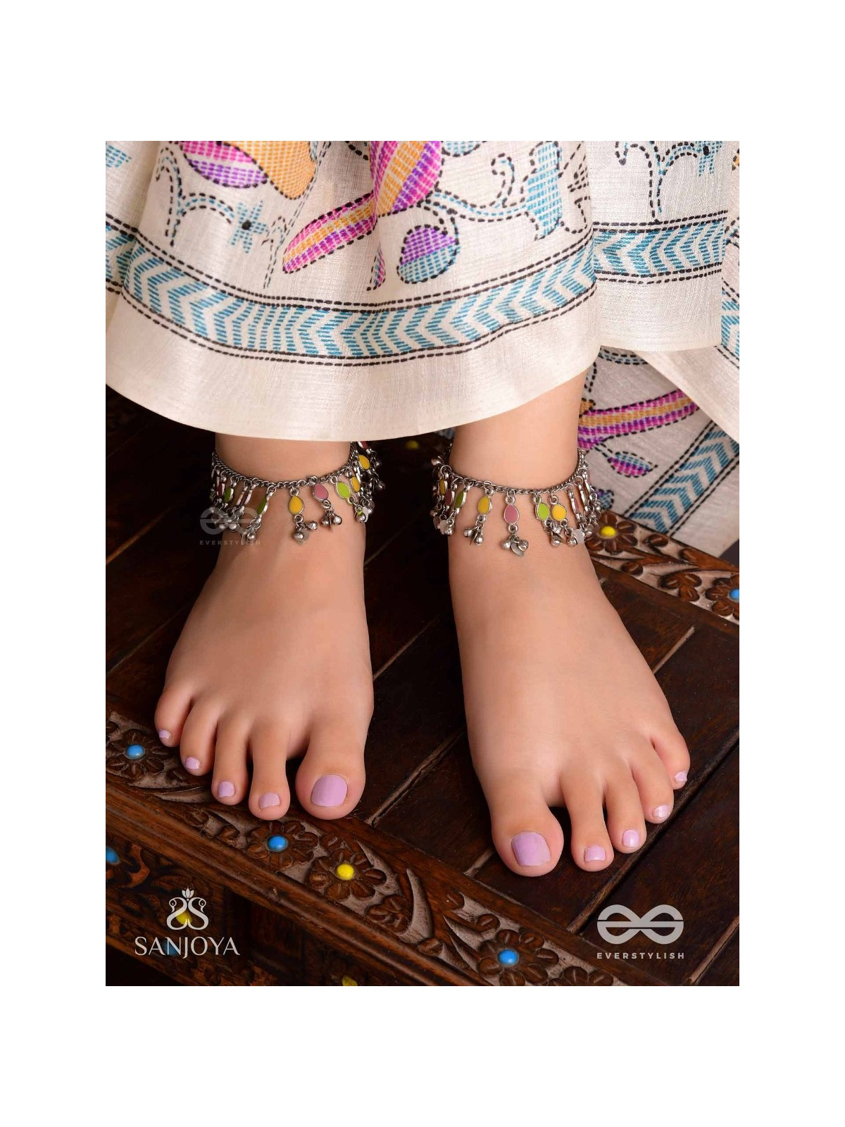 The Dainty Dazzle- Enamelled Oxidised Anklets (Set of 2)