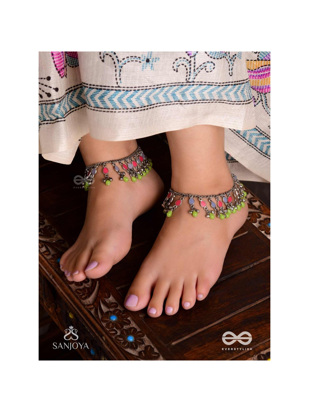 The Dreamcatcher Delight- Enamelled Oxidised Anklets (Set of 2)