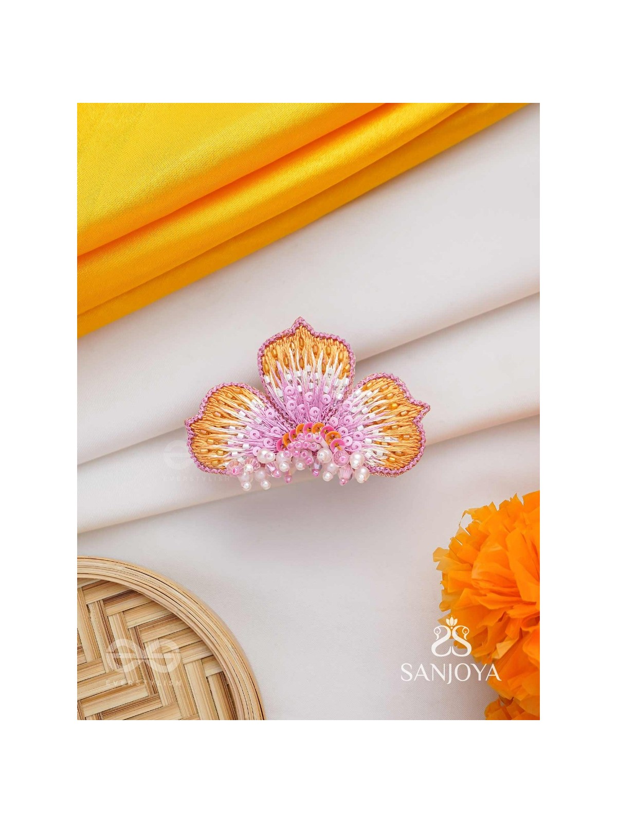Saradgata- The Autumn Bloom - Resham, Beads And Sequins Hand Embroidered Ring (Adjustable)