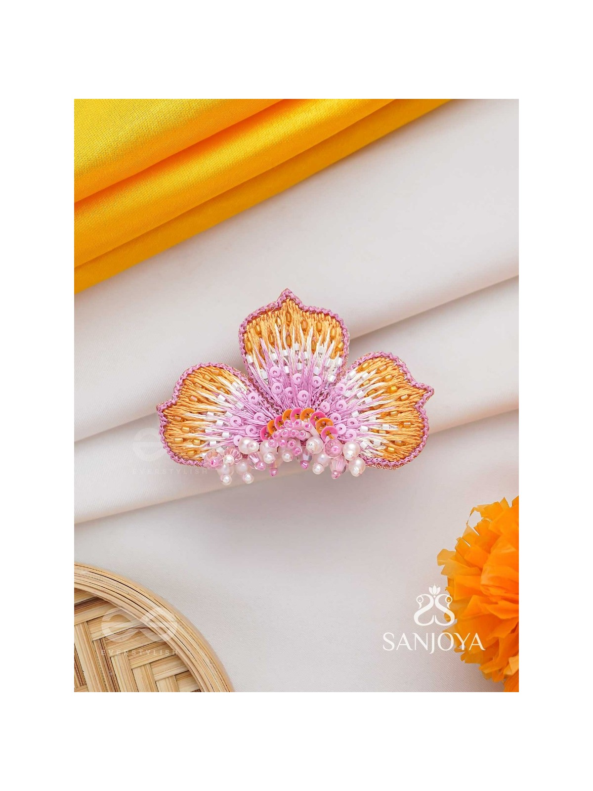 Saradgata- The Autumn Bloom - Resham, Beads And Sequins Hand Embroidered Ring (Adjustable)