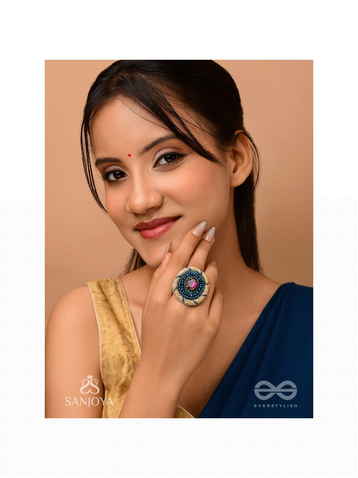 Rajavarta - The Amethyst Luck- Stone And Cutdana Hand Embroidered Ring (Adjustable)