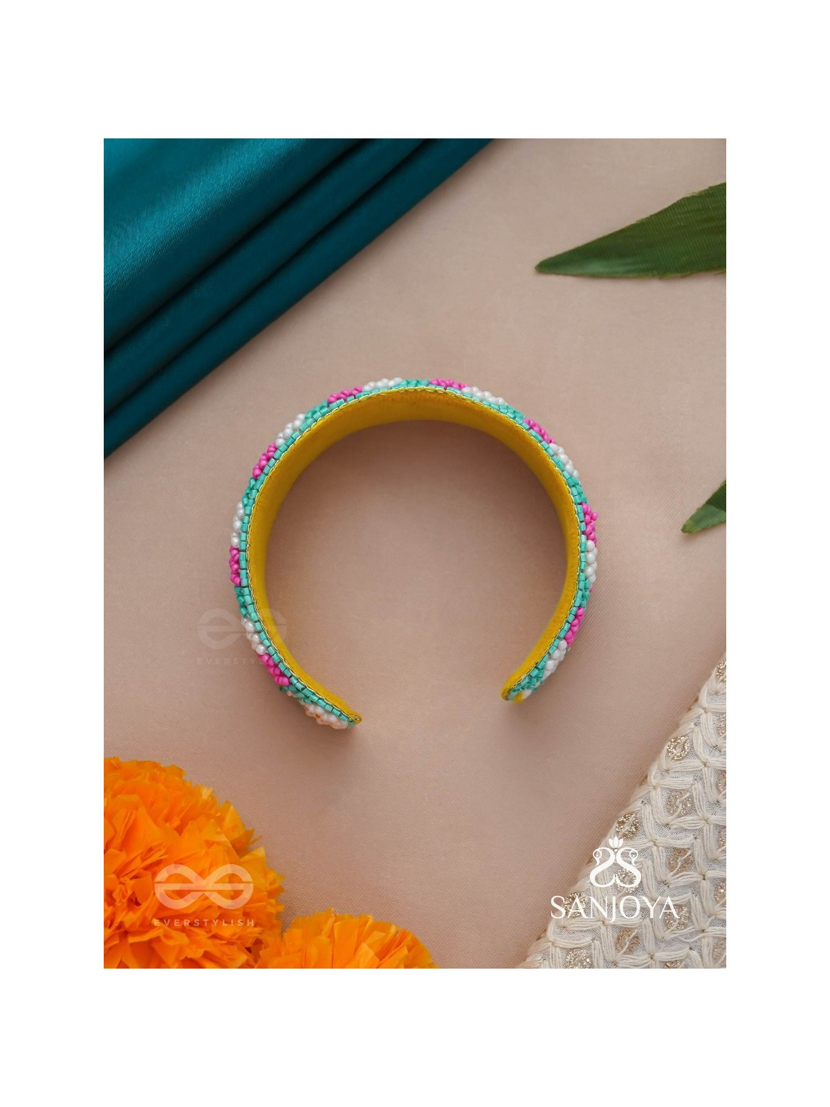 Madana- The Spring Poetry- Mirror, Resham And Beads Hand Embroidered Bangle