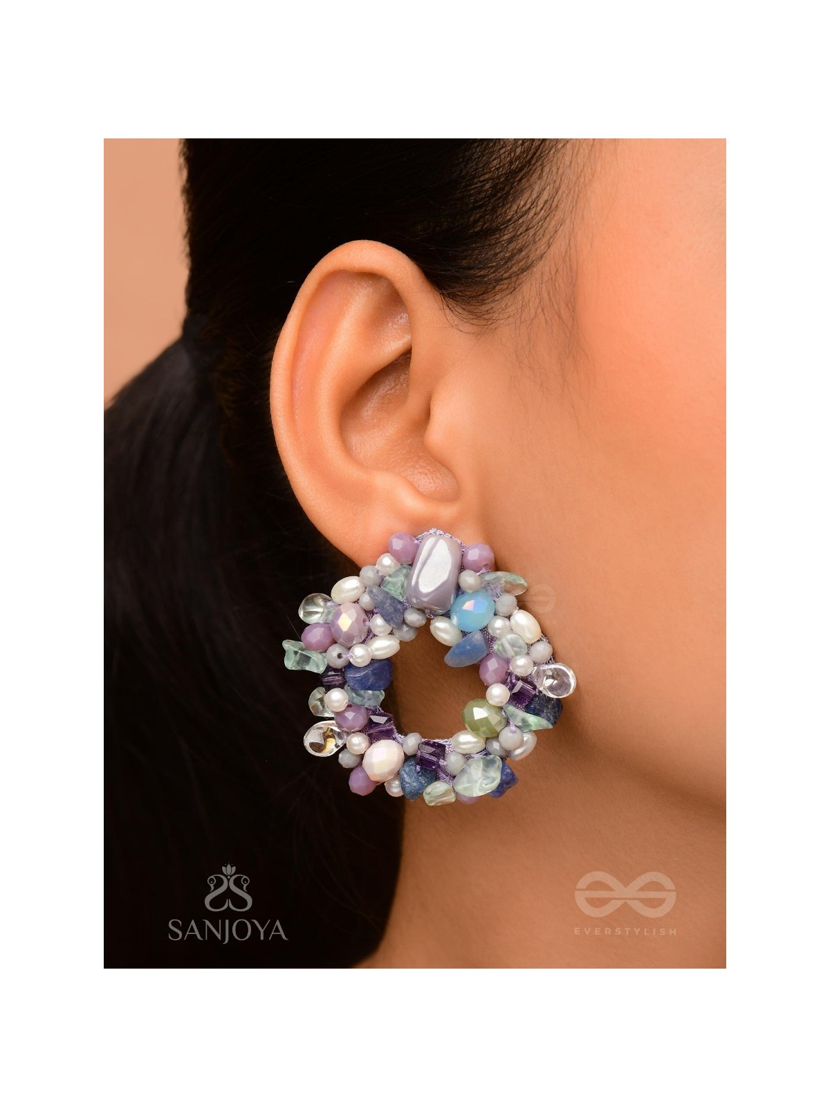 Vilohita - The Lilac Luxury- Beads Hand Embroidered Earrings