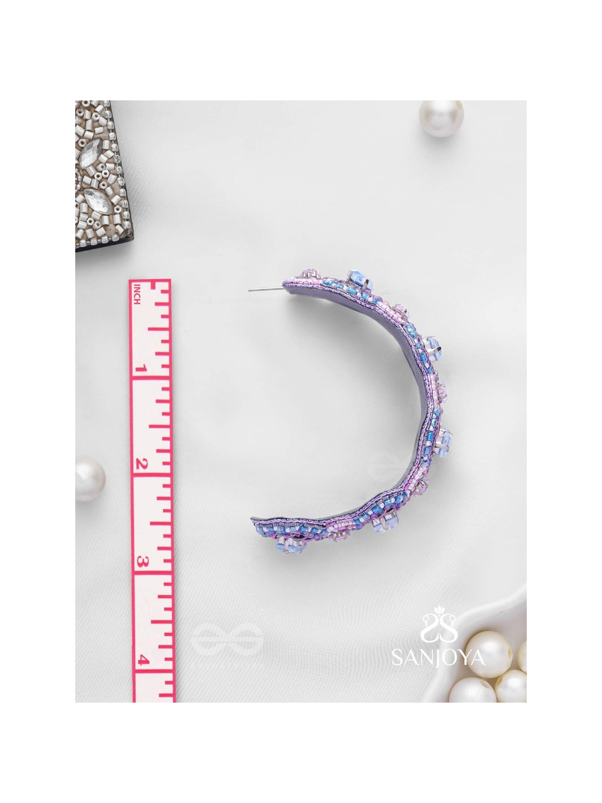 Niliman- The Blueming Lavender- Stones And Beads Hand Embroidered Earrings