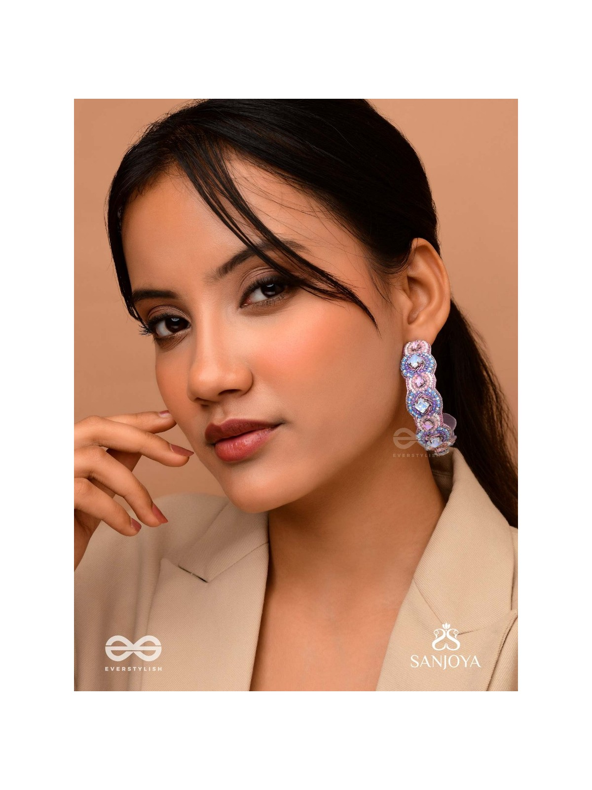 Niliman- The Blueming Lavender- Stones And Beads Hand Embroidered Earrings