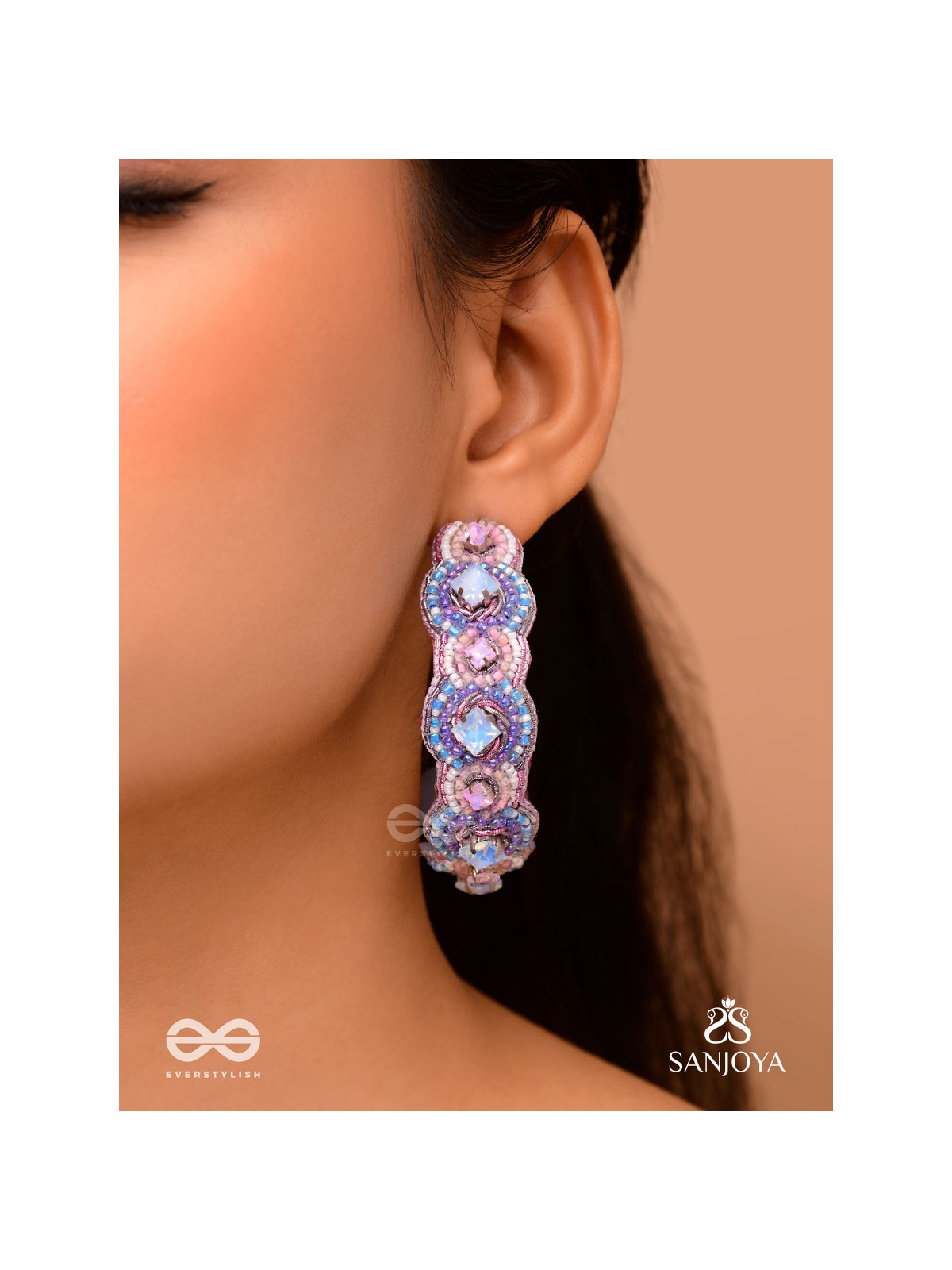 Niliman- The Blueming Lavender- Stones And Beads Hand Embroidered Earrings