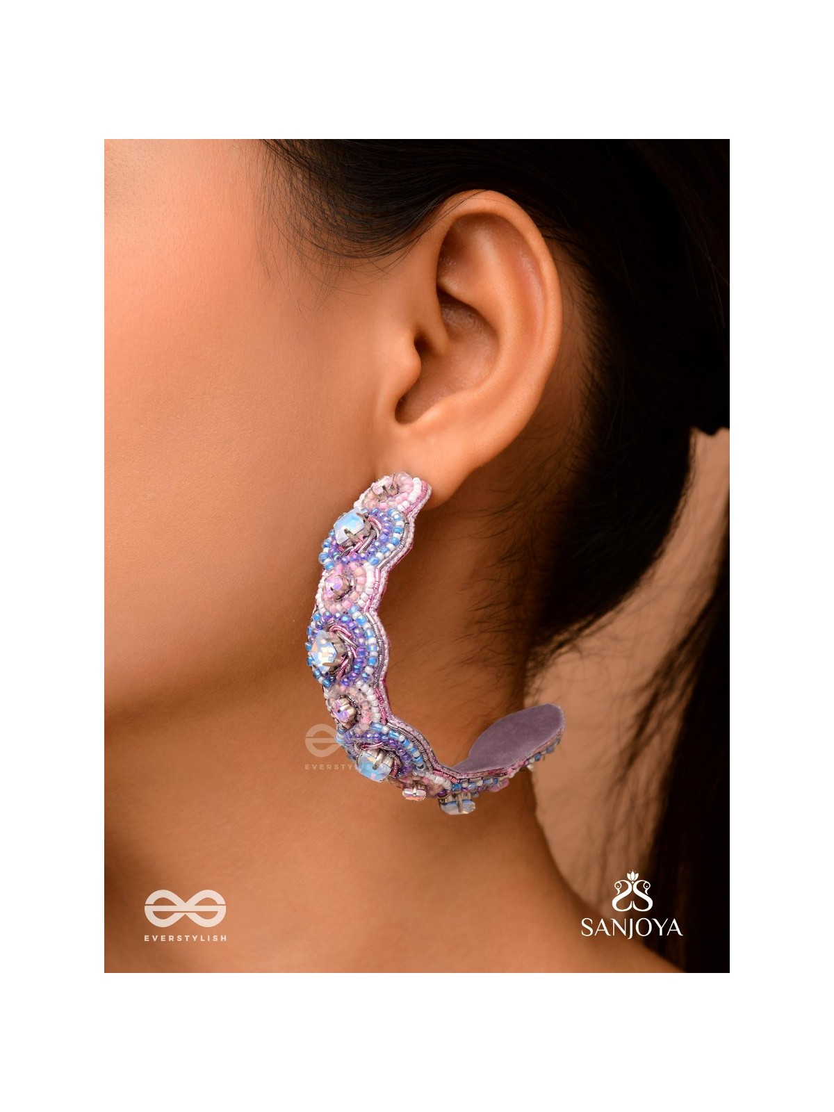 Niliman- The Blueming Lavender- Stones And Beads Hand Embroidered Earrings