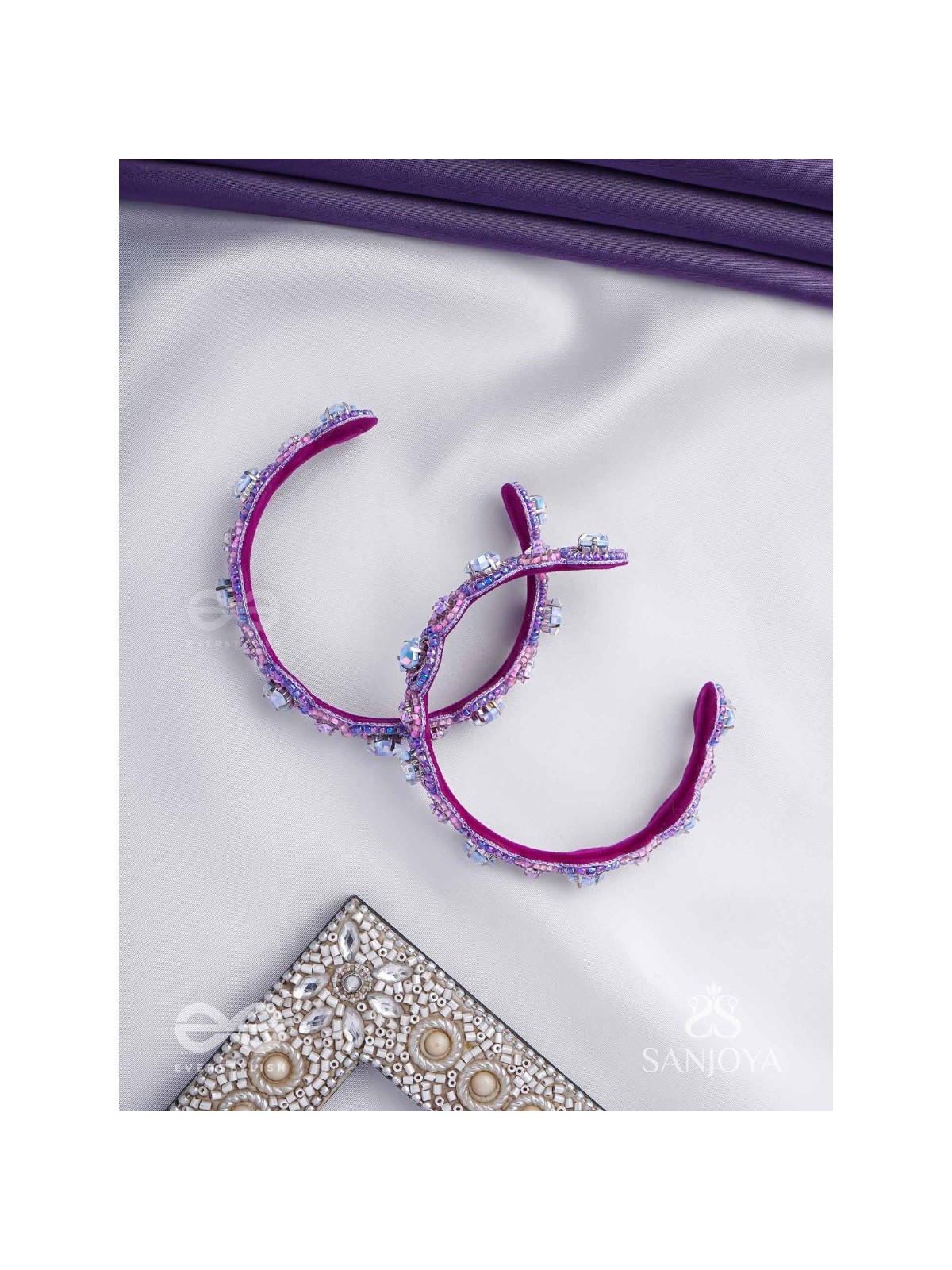 Jagacchitra- The Nebula Sparkles - Stones And Beads Hand Embroidered Bangles (Set Of 2)